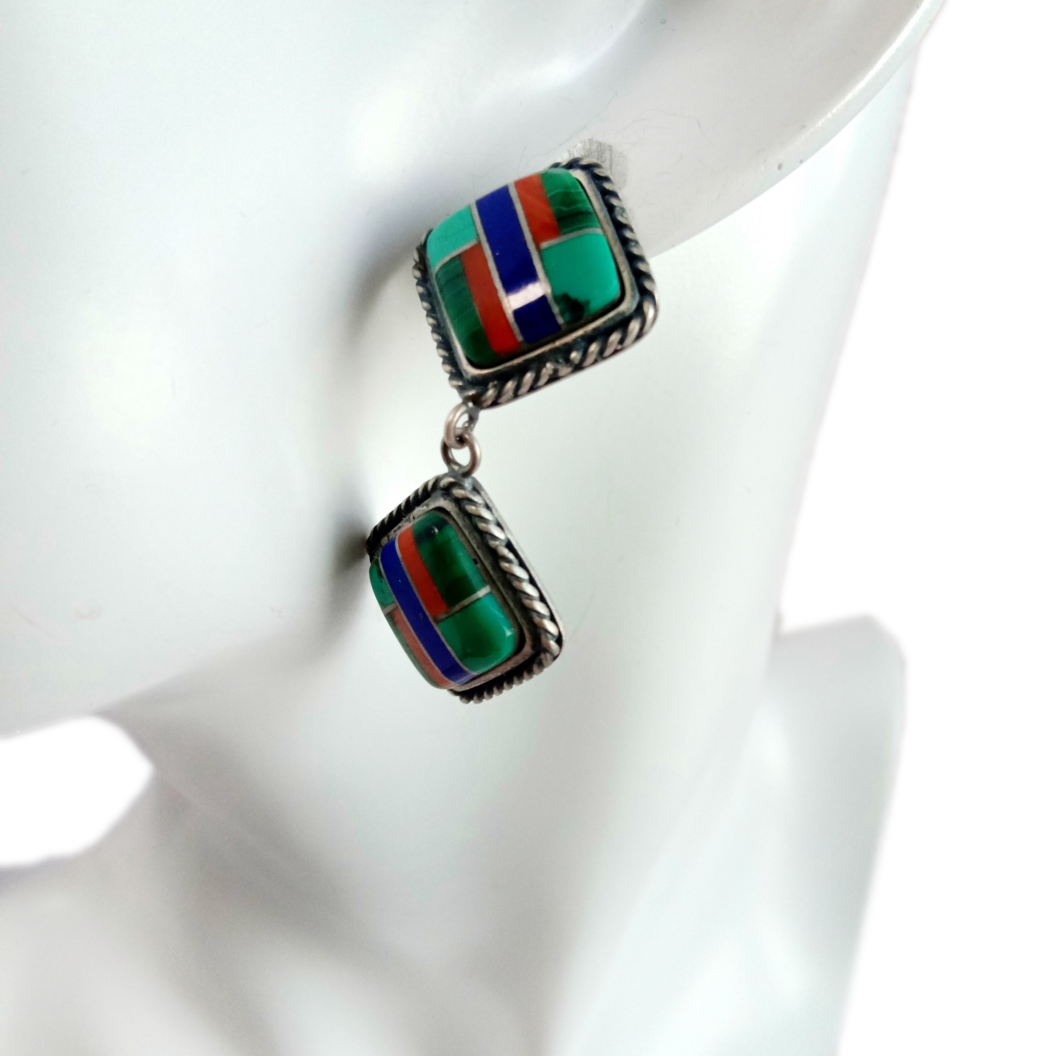 Gemstone Earring spiny oporo malachite Lapis Lazuli ọla ejiri aka mee 14