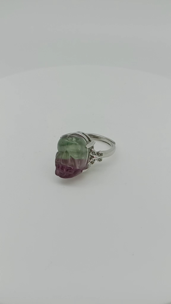 925 Sterling Silver Fluorite Ring Vintage Style Fluorite Cabochon in Purples or Greens 8