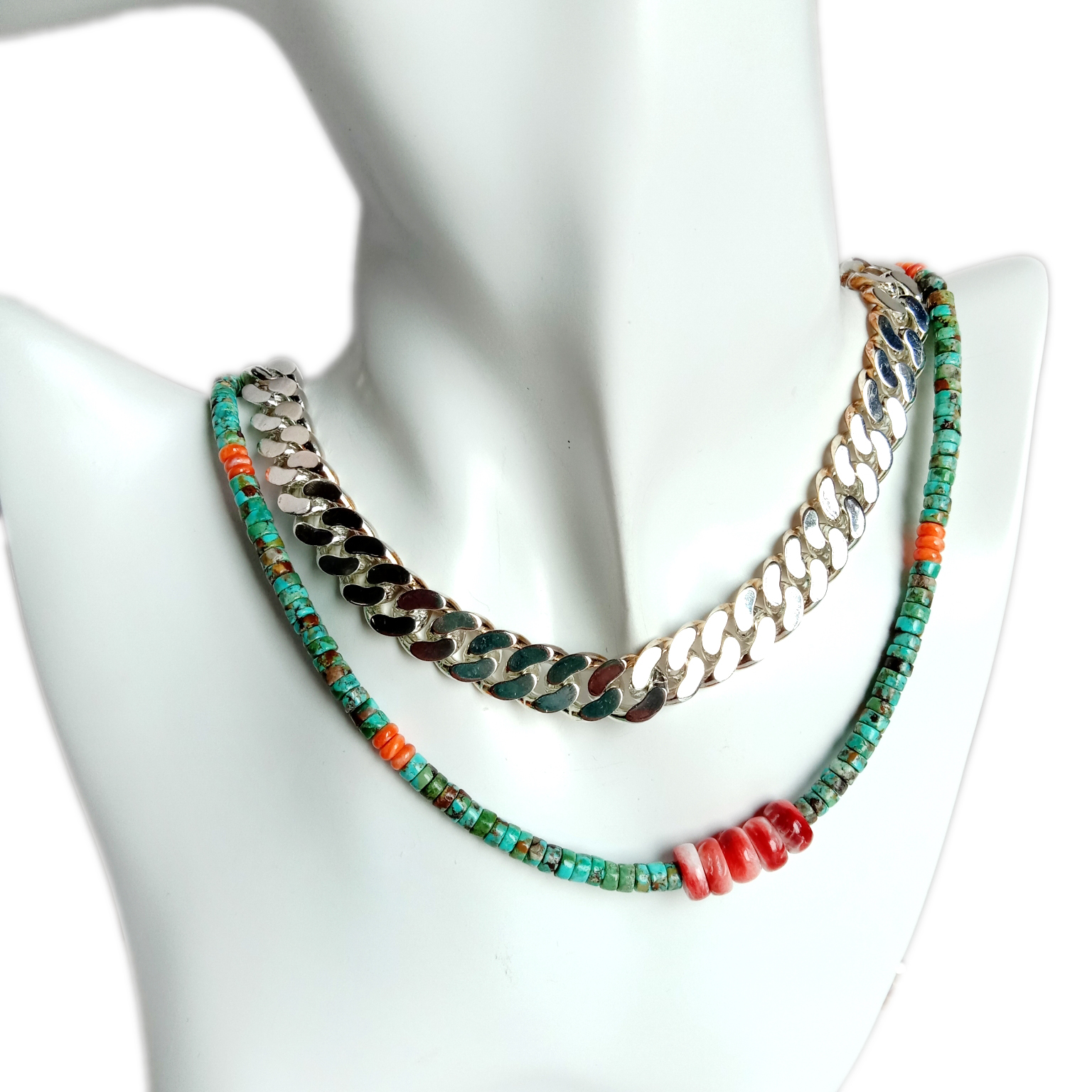 Ntuj spiny oyster turquoise hniav nyiaj hniav kub Gemstone Necklace 16inch 14