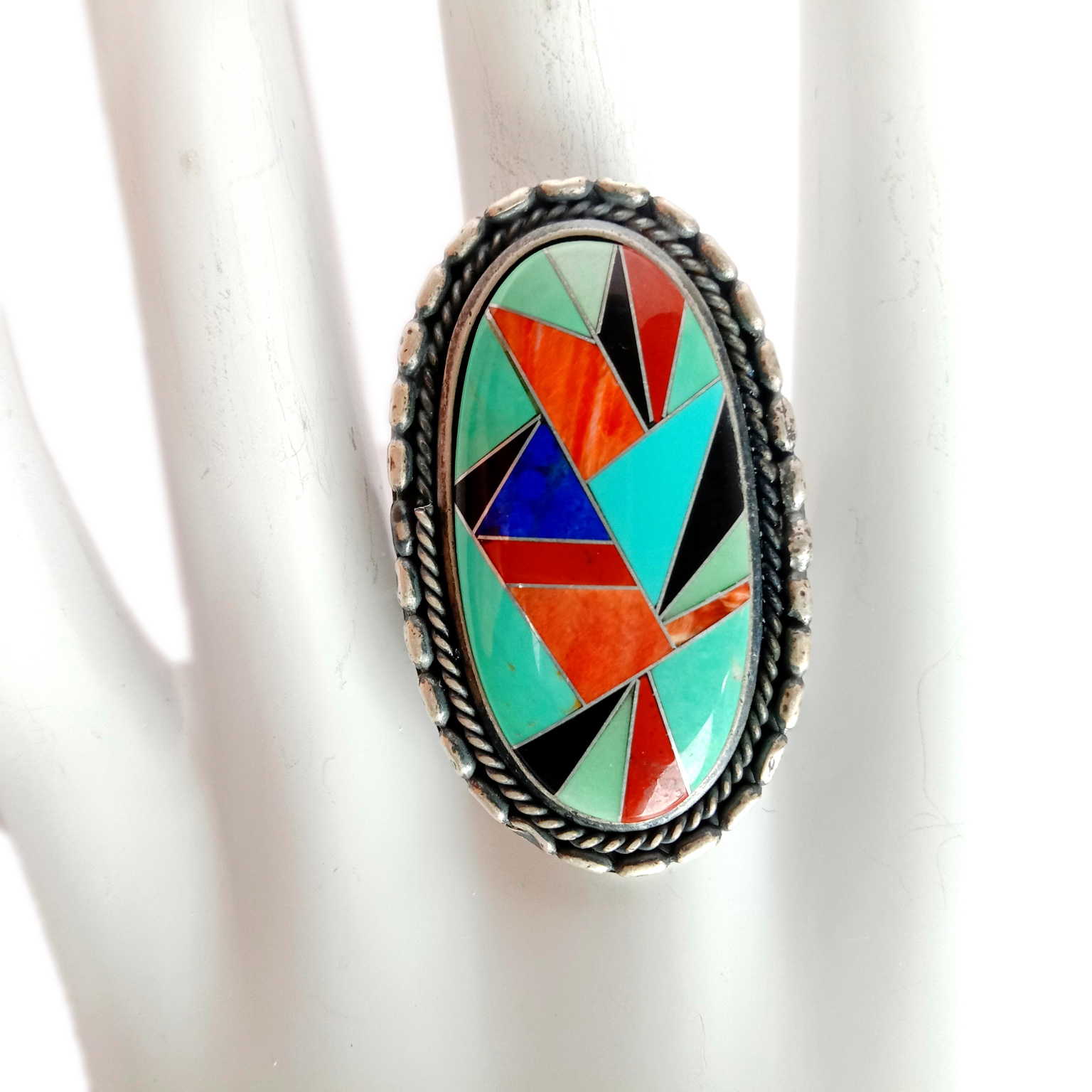 925 Sterling Silver kalawan Natural Blue Turquoise spiny tiram Turquoise Cingcin 15