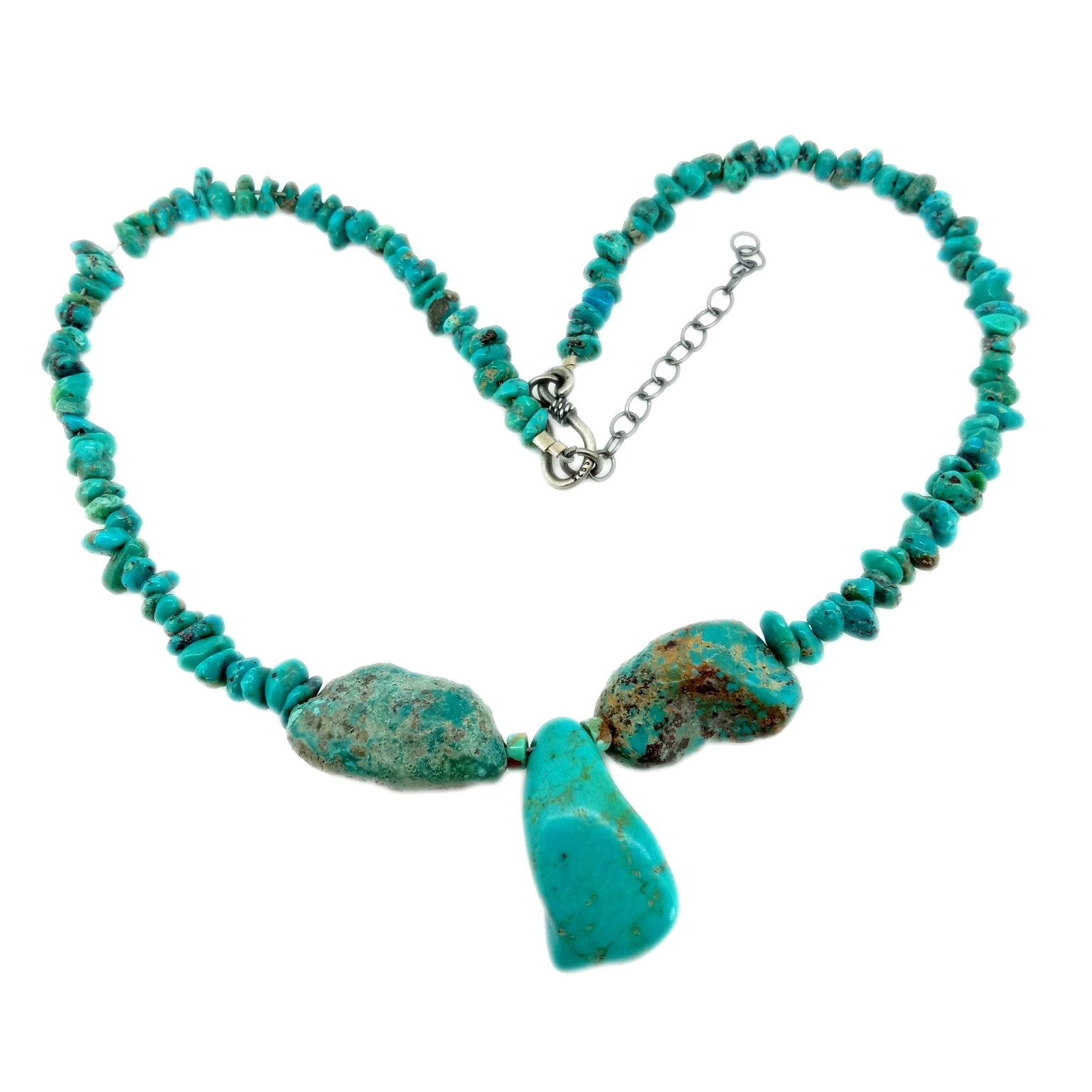 Natuurlike Chunky Navajo-gegradueerde 925 Sterling Silwer Natuurlike Blou Turkoois Halssnoer 15