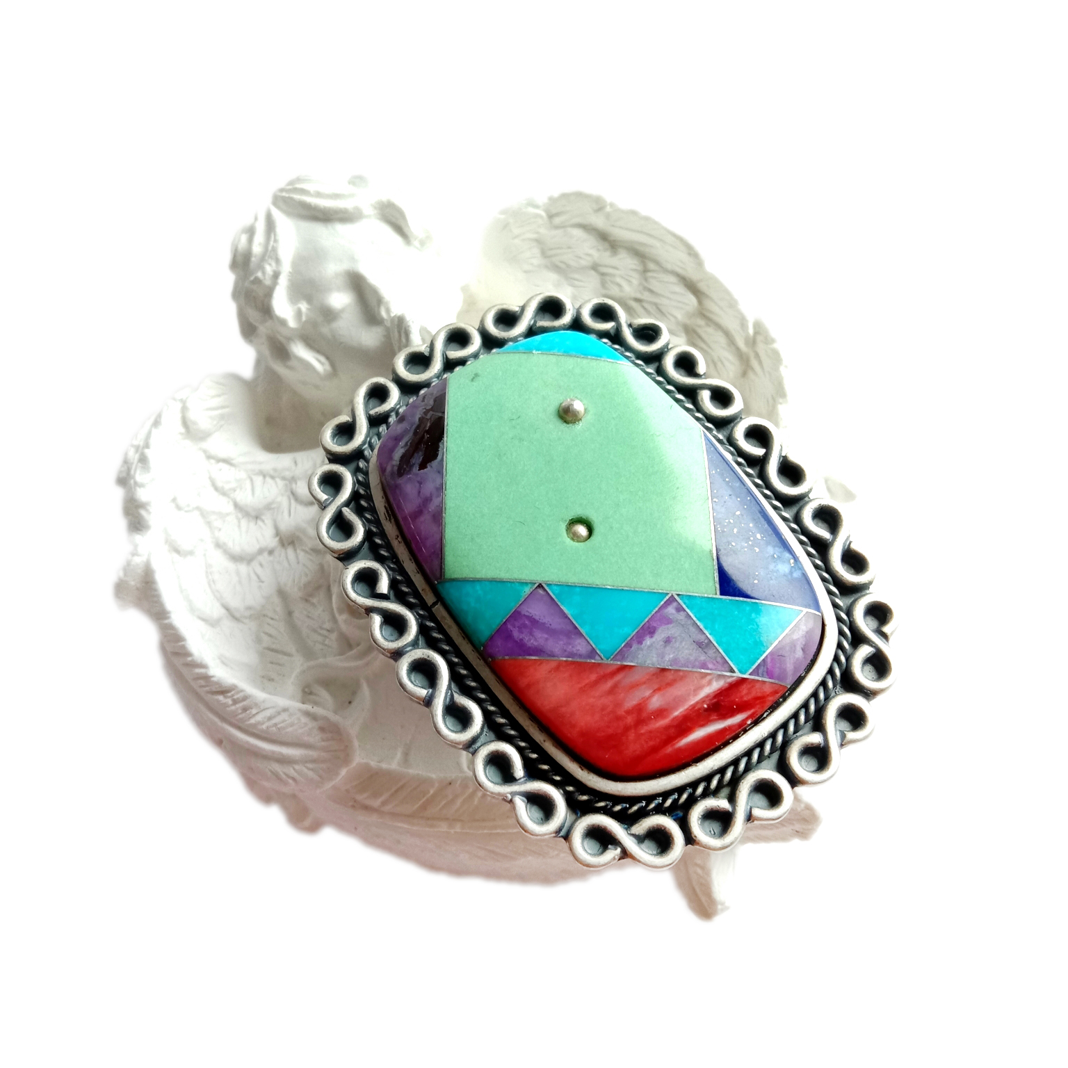 Royston Ribbon Turkoois stekelrige oesterring Op bestelling gemaak turkoois ring 925 Sterling silwer 15