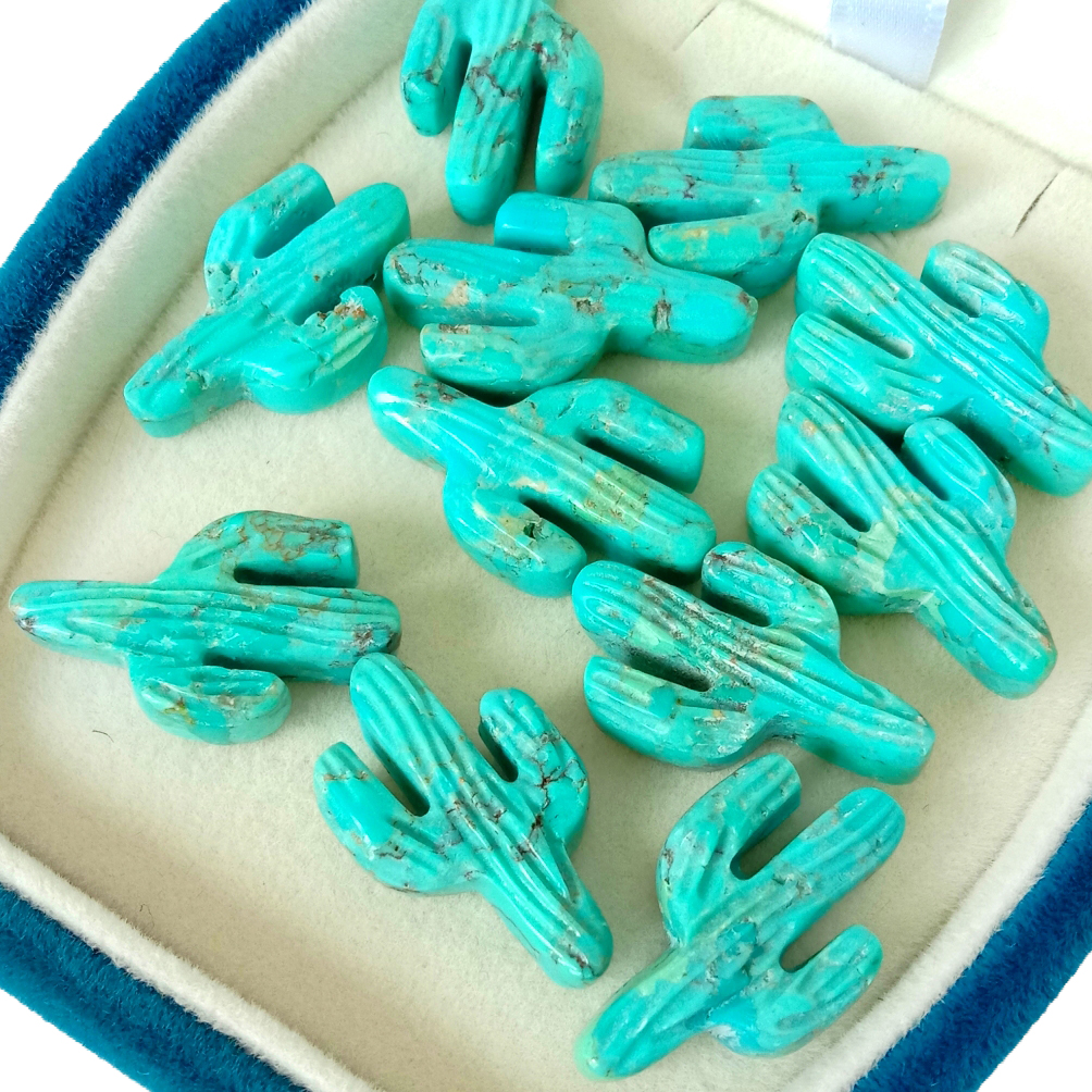 Natural nga asul nga Turquoise cactus nga porma nga hinimo sa kamot nga alahas 15