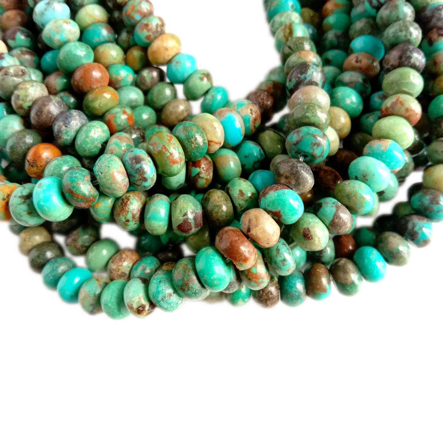 Kingman Turquoise 6mm Varied Calibration Nugget Beads Muag los ntawm 16 Strand Turquoise Rondelle Beads 18