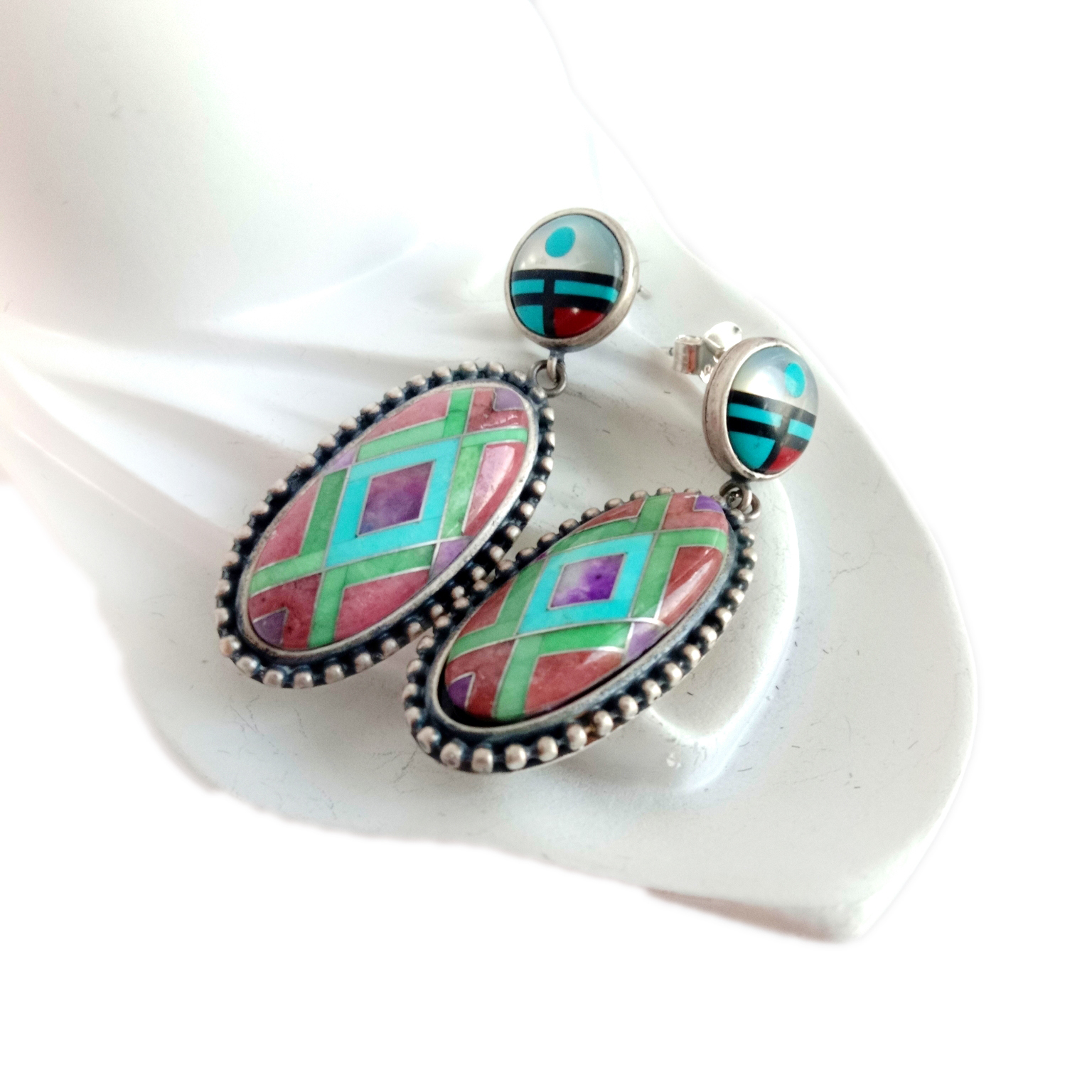 تۇرخۇن ھالقا يۇمىلاق ئۈجمە تۇركۆپ موپ موزايكا گۆھىرى 925 ستېرلىڭ كۈمۈش 15