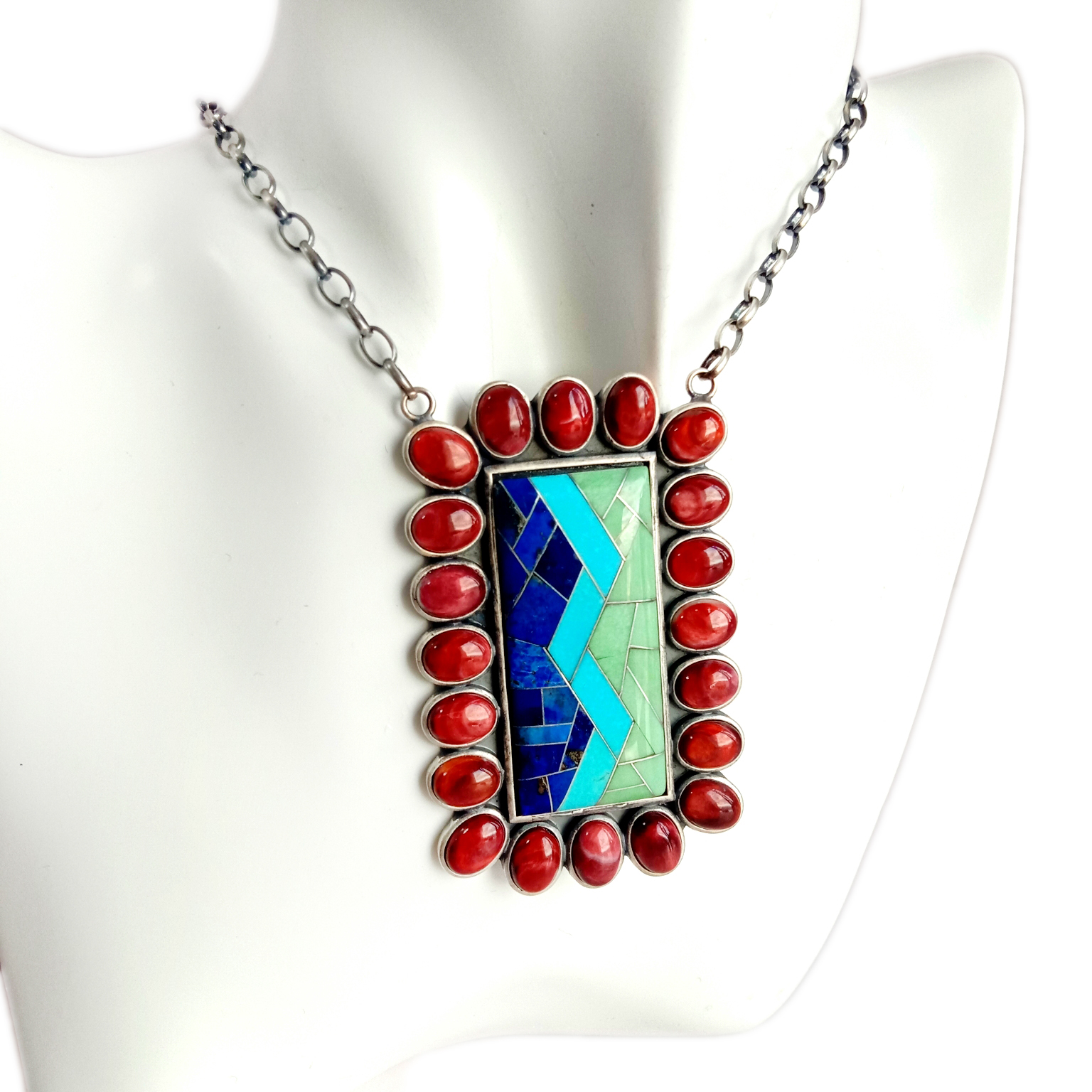 Gemstone 925 Sterling Silver yinye spiny oyster Turquoise Gemstone Pendant 15