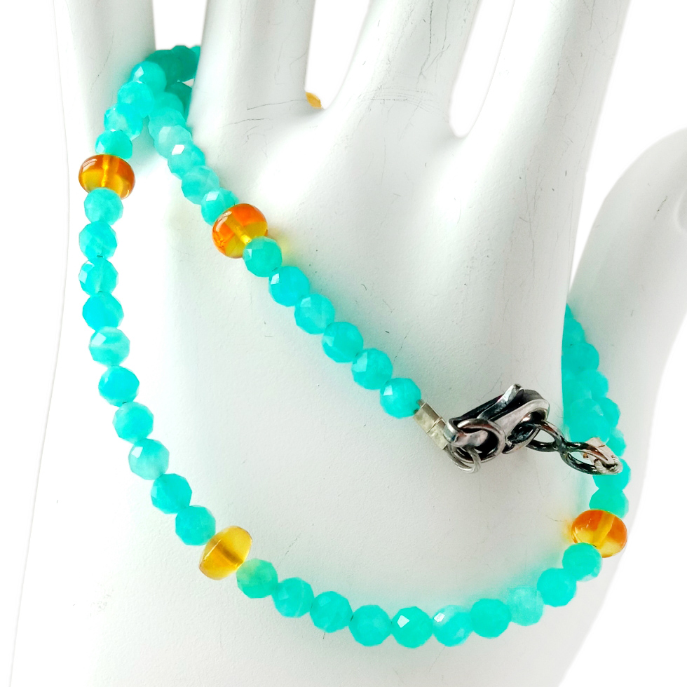 Amazonite eke na amber 925 Sterling Silver Jewelry Gemstone olu 14