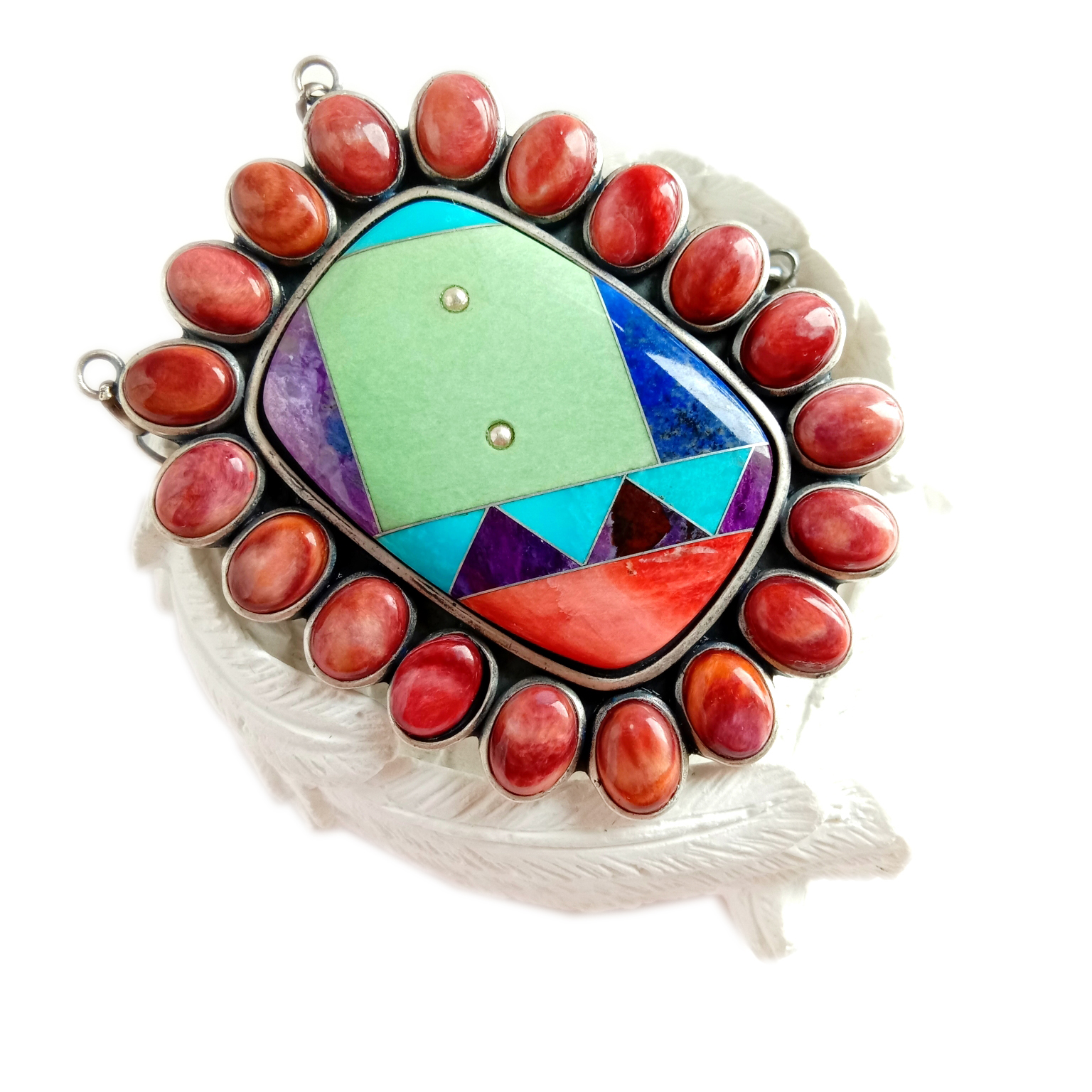 925 Spiny Oyster Turquoise Pendant Necklace Silver Bohemian Turquoise Pendant ejiri mee ihe maka onyinye. 15