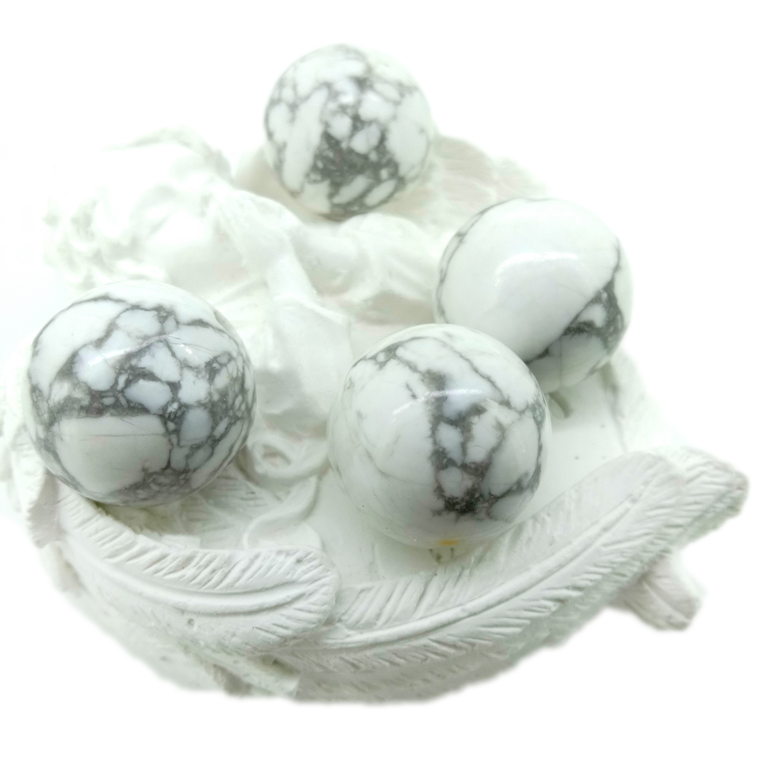 Dovewhite Howlite Gemstone White Round 91mm អង្កាំរលុង 14