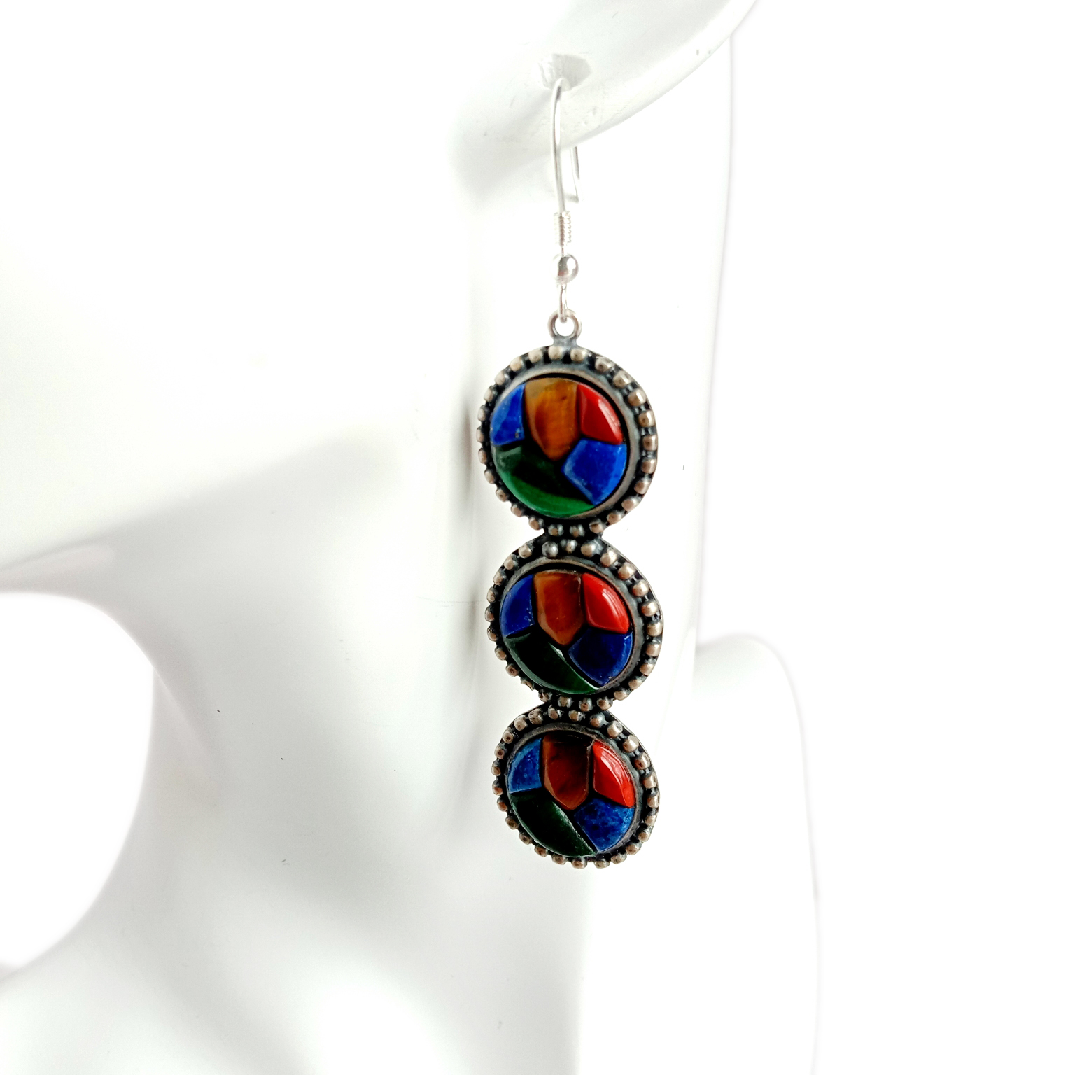 Ezi spiny oporo malachite blue aventurine Gemstone 925 Sterling Silver Gemstone Earring 14
