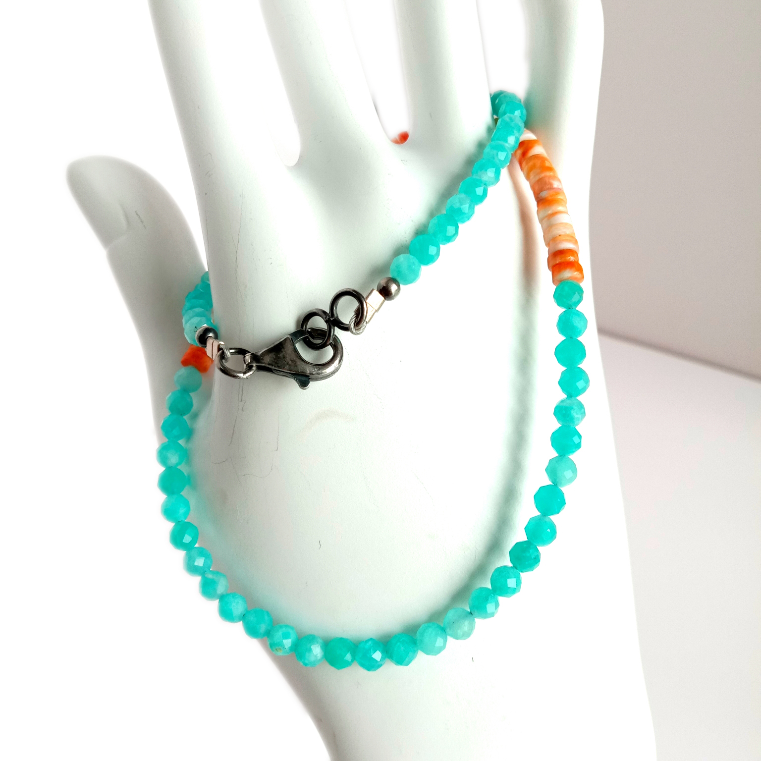Akpụkpọ anụ amazonite eke bumblebee 925 Sterling Silver Gemstone Necklace 3A Ogo Beads 14