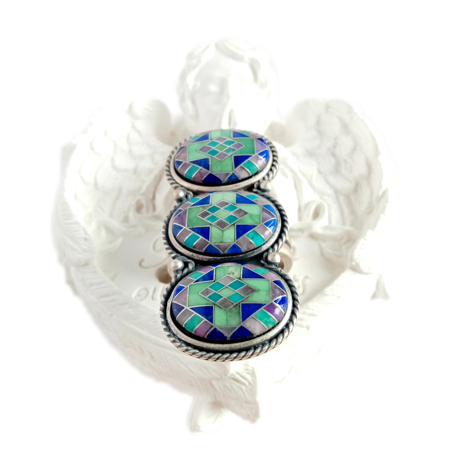 925 Sterling Silver Native American Turquoise Lapis Lazuli Nplhaib 15