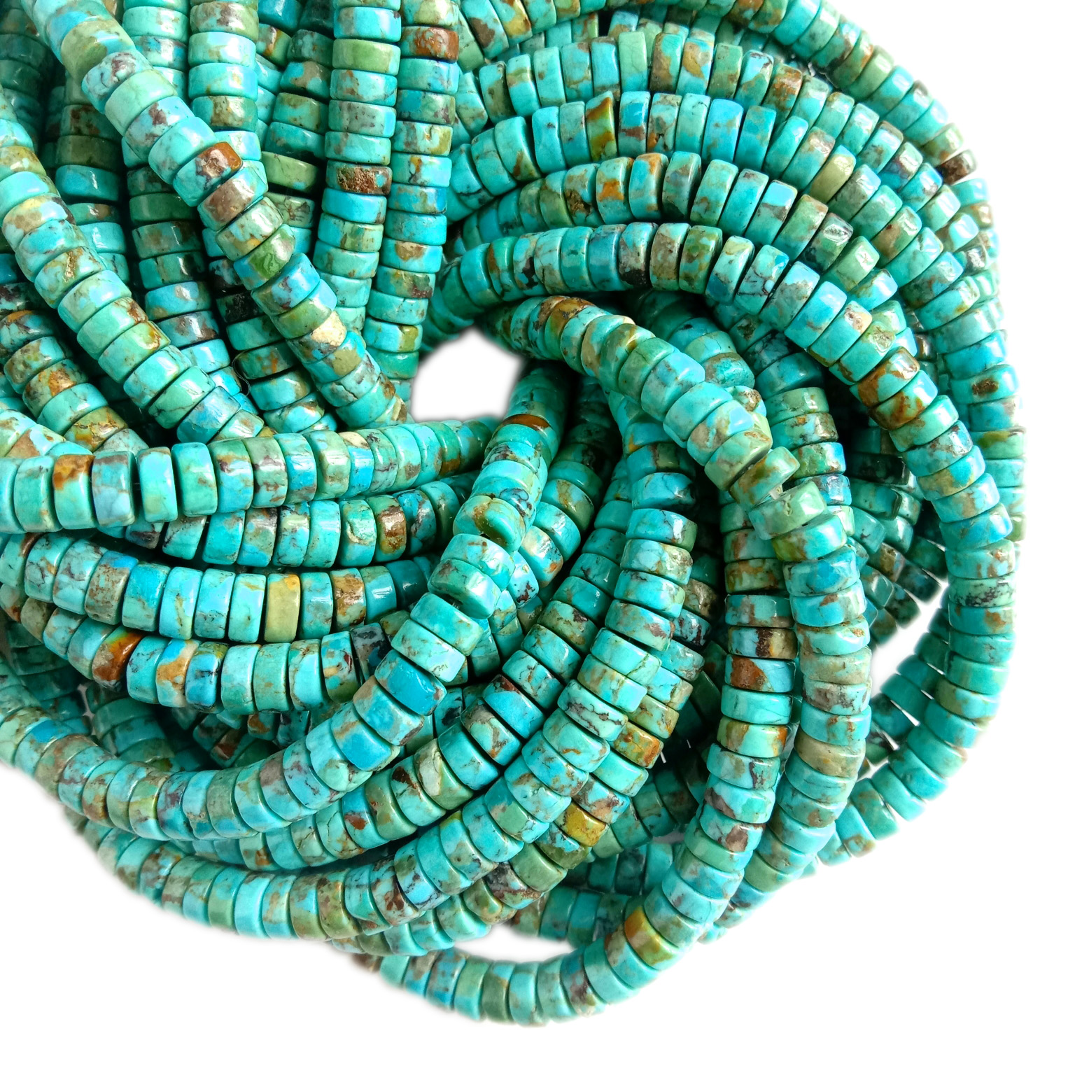 Gemstone Beads 16 Nti Strand Newly Sau Turquoise Smooth Heishi Beads log hlaws 6MM hniav nyiaj hniav kub ua 18