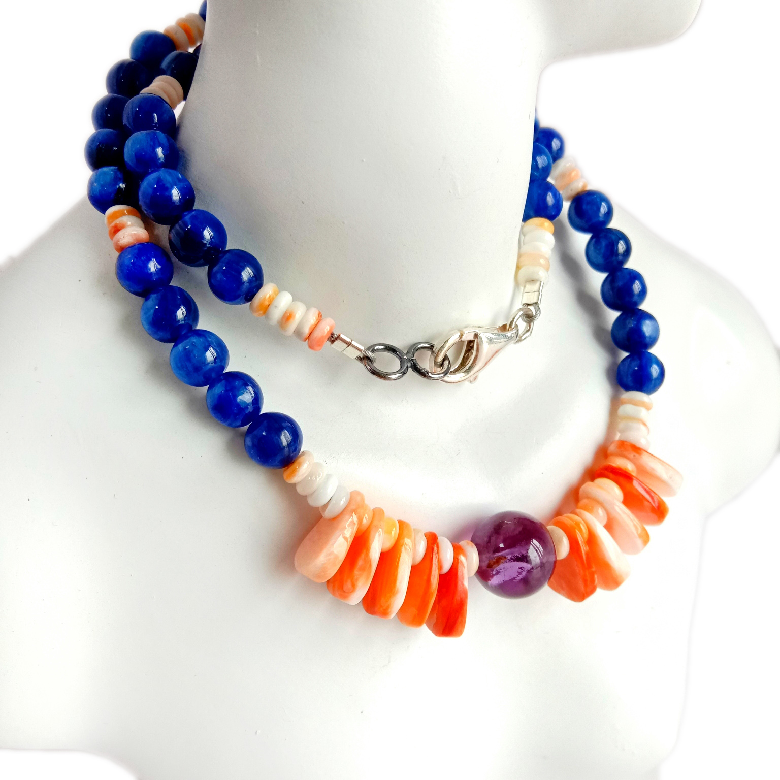 Nkume olu dị elu dị elu nwere Spiny Oyster Kyanite Amethyst Round Beads Rondelle Beads Shell Beads. 14