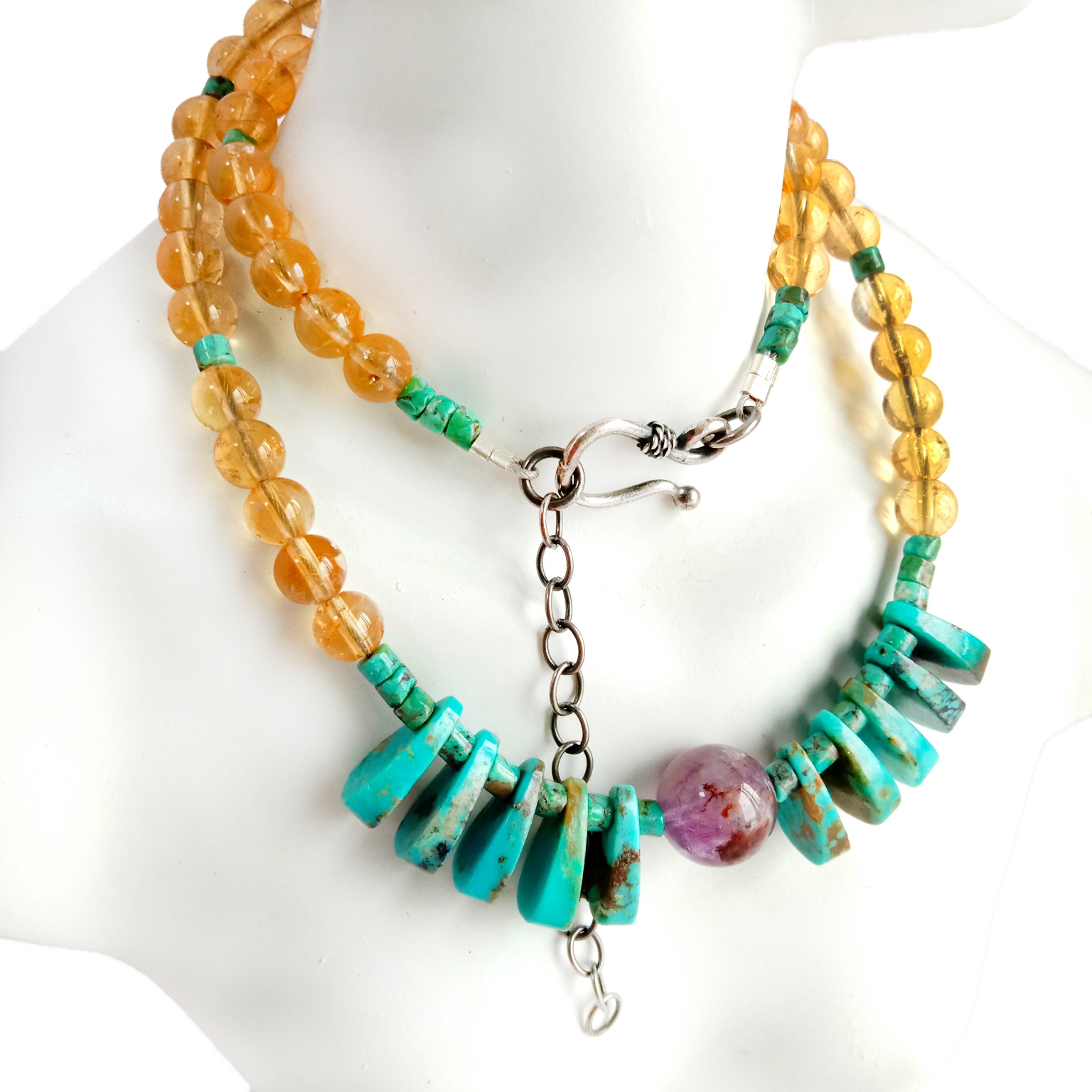 Handgemaakte natuurlike klip halssnoer met turkoois dopvormige heishi sitrien ronde krale Amethyst krale 14