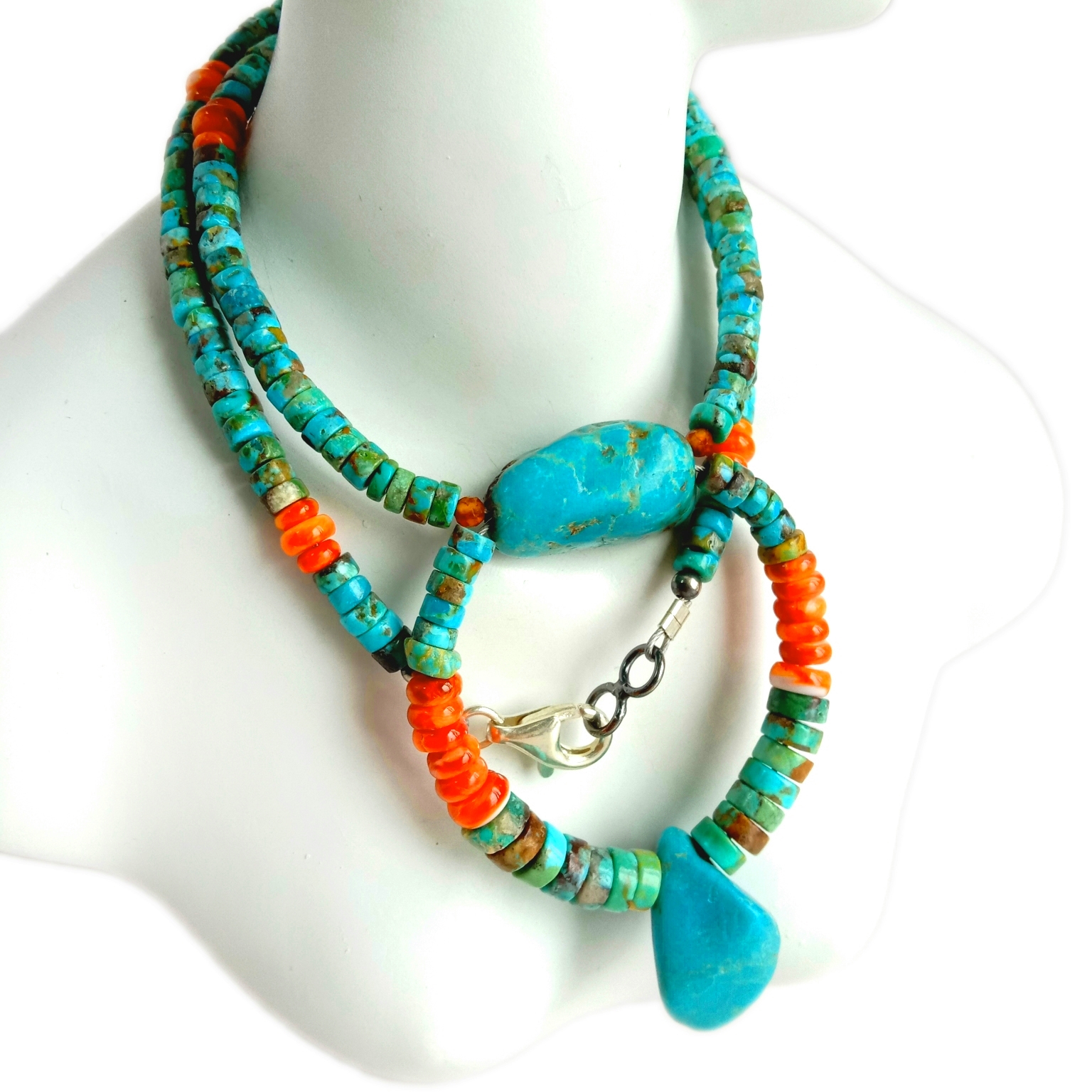 Natural Turquoise spiny oyster Gemstone Beads 925 Sterling Silver 16 inch Strand 3A Olu olu dị mma 15