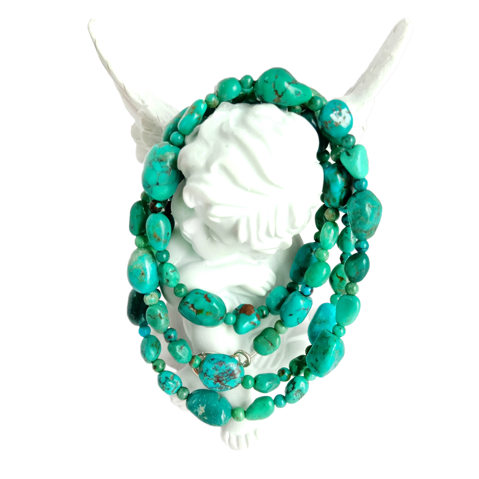 Ntuj Turquoise Gemstone 925 Sterling Silver 18 Nti Strand Necklace Beads 15