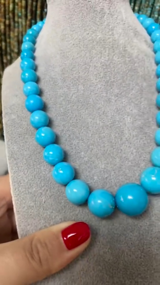 睡美人綠松石串珠銀項鍊綠松石素色圓珠項圈套裝 12