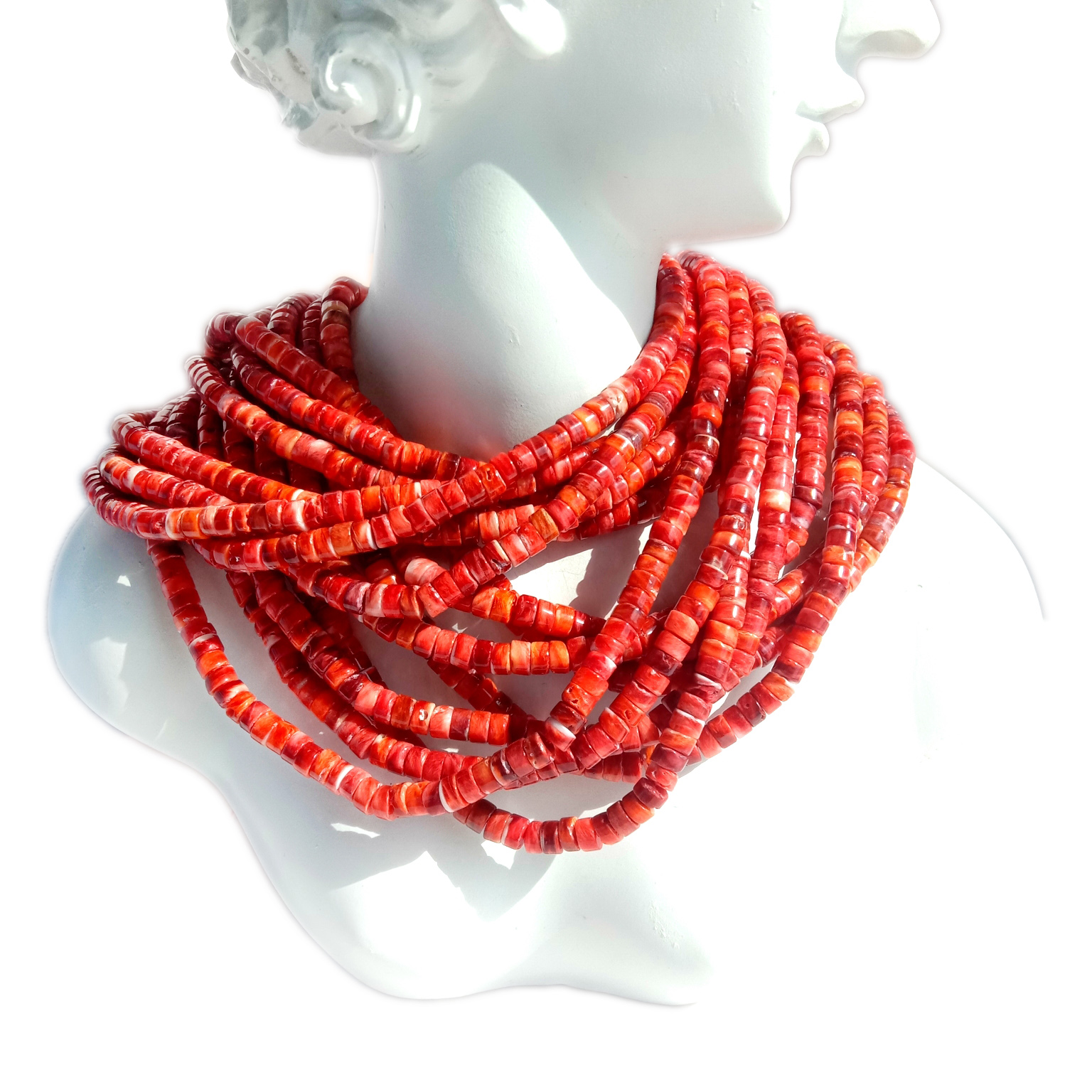 Naturliga taggiga ostronpärlor Audrita designade skapade Southwest halsband med gradering mörkorange taggiga ostronpärlor 14