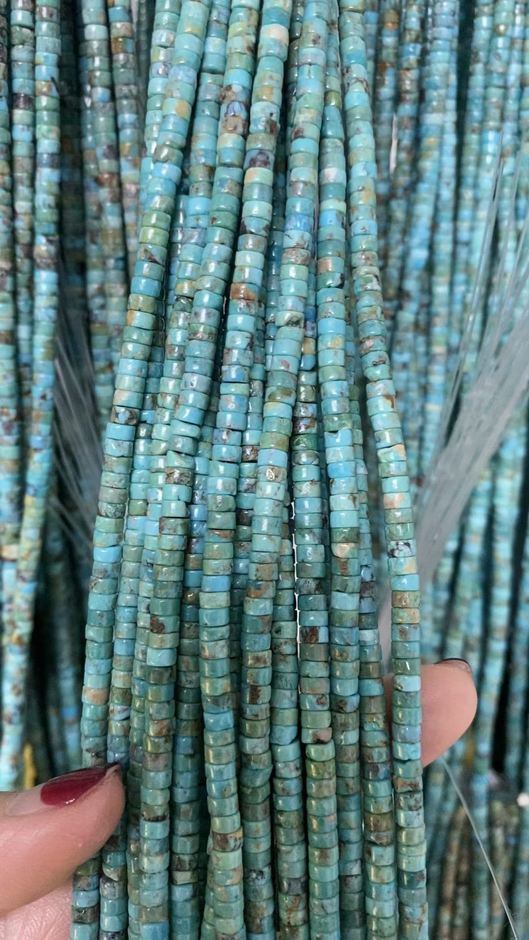 Shanga za Asili za Turquoise Heishi 2-2.5mm Shanga za Silinda Kutengeneza Mkufu wa Ugavi wa Vito 12