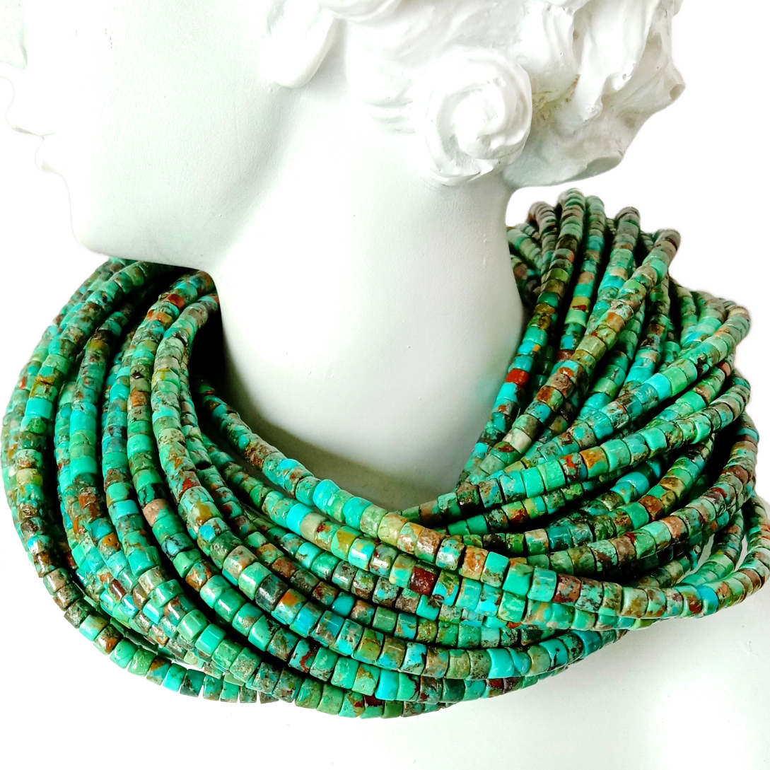 Natural 3mm Turquoise heishi Beads acha anụnụ anụnụ bara nnukwu uru 18