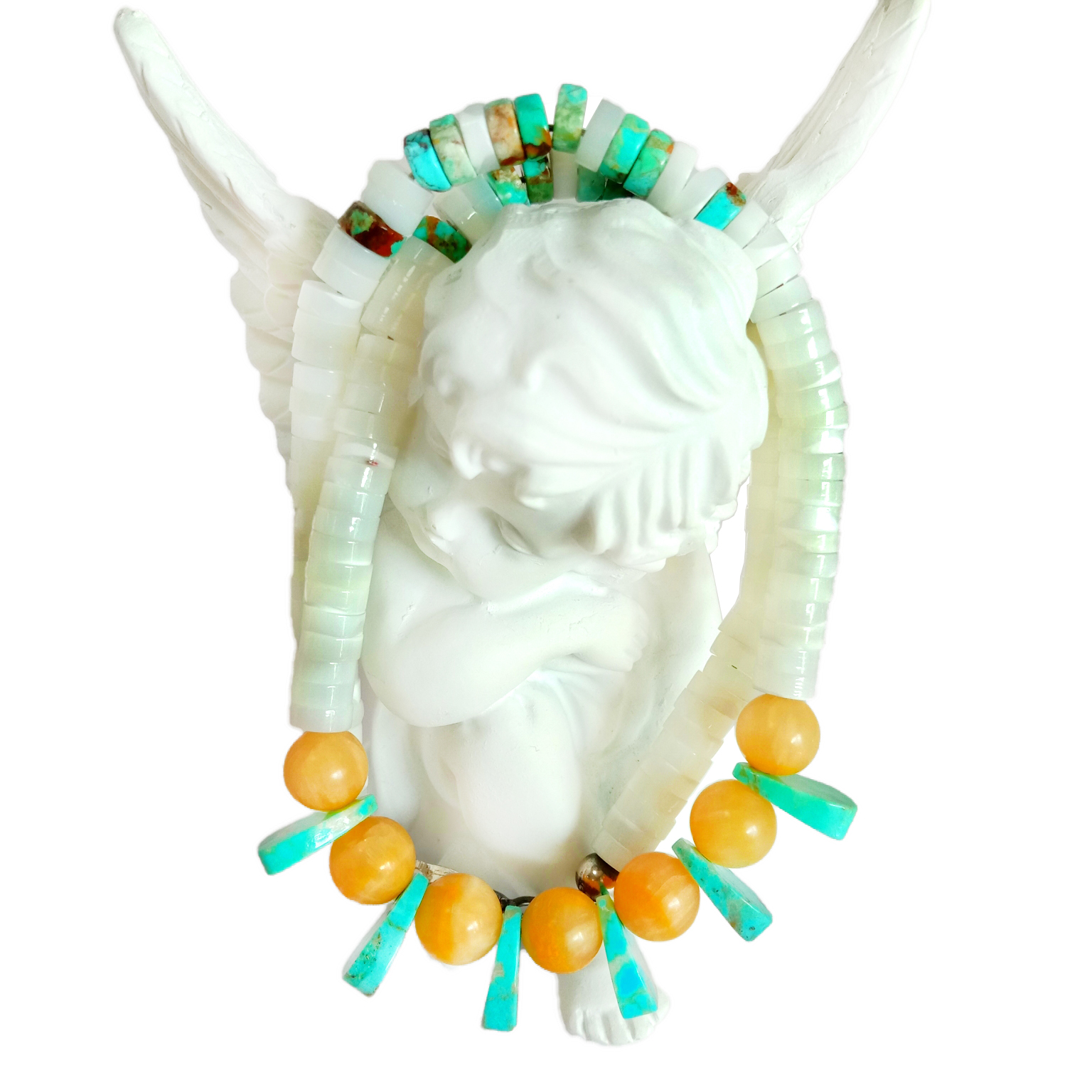 Natural Turquoise mop Calcite 925 Sterling Silver ejiri aka mee n'ezie gemstone olu 14