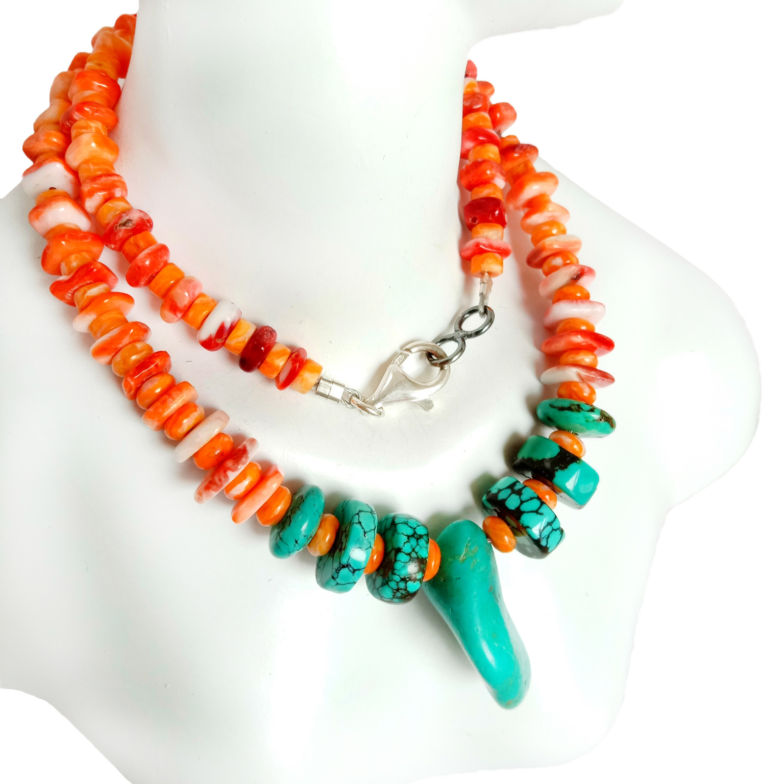 Ntuj Turquoise spiny oyster 925 Sterling Silver xuas tes ua tiag tiag gemstone Necklace 15