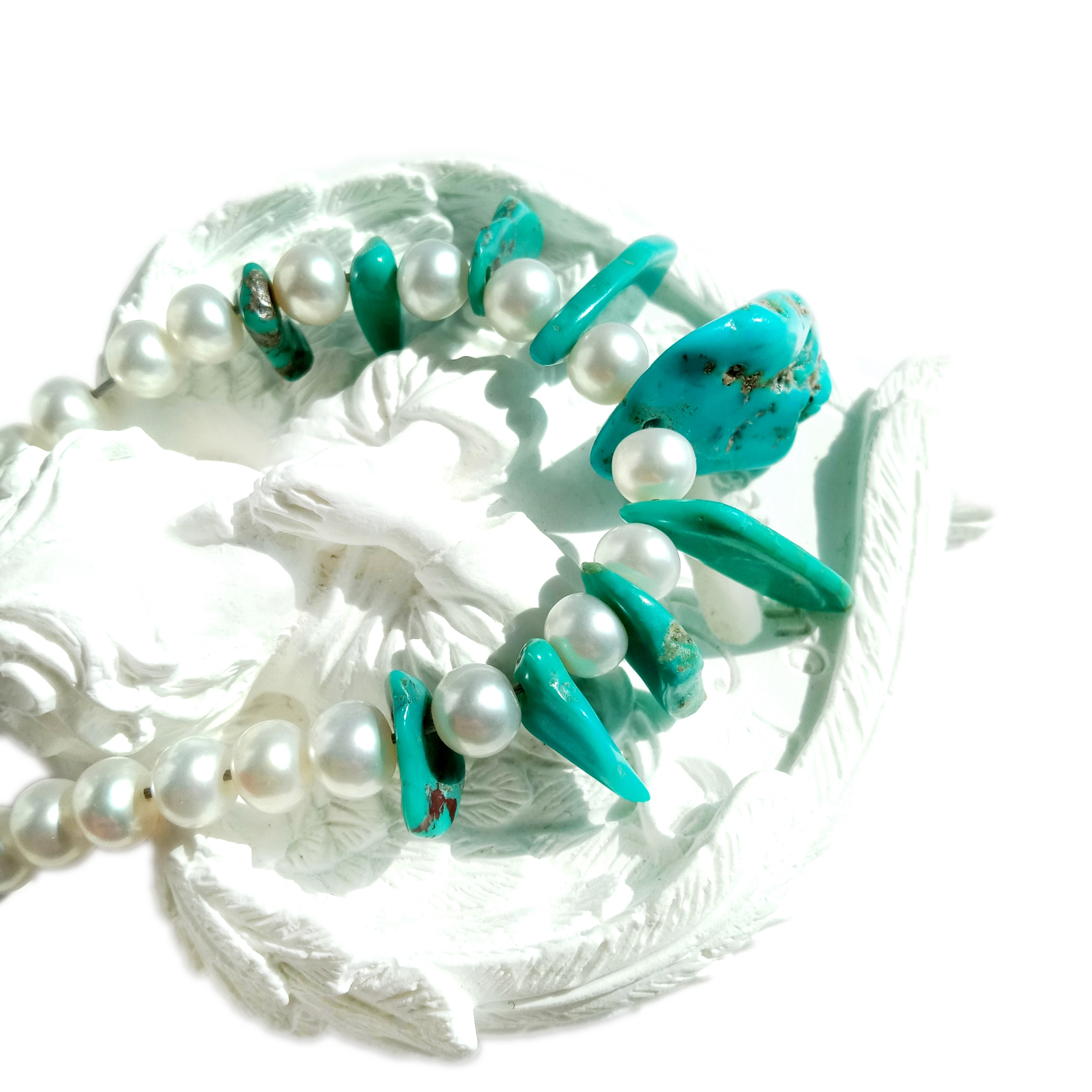 Naturlig turkos pärla 925 Sterling Silver handgjorda ädelstenar Halsband 15