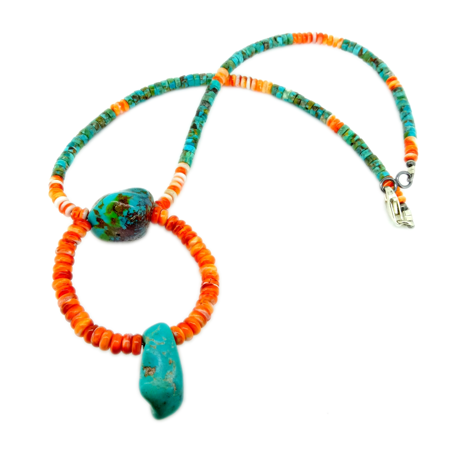 Təbii firuzəyi və tikanlı istiridyə 925 əyar gümüş qiymətli daş muncuq boyunbağı 15