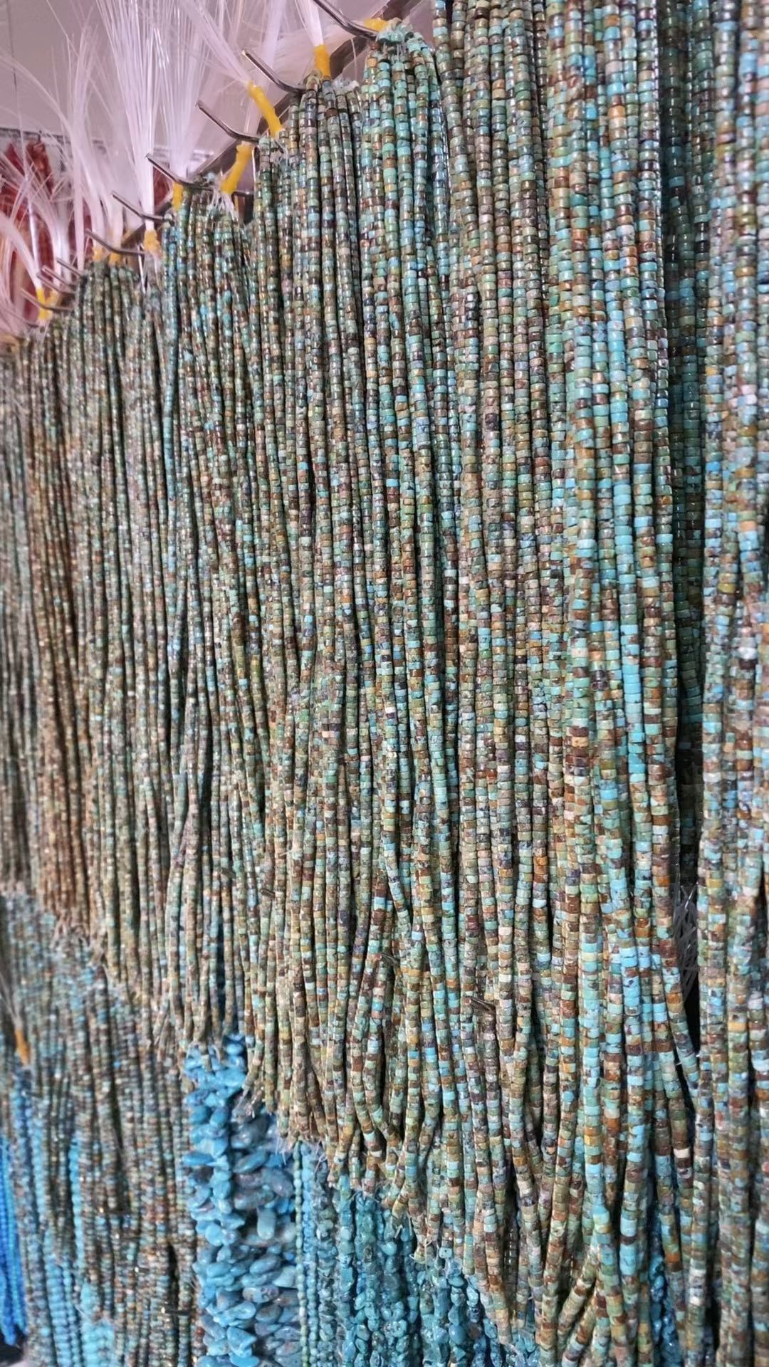 綠松石串,小種子,黑石,天然老綠藍多色綠松石 12