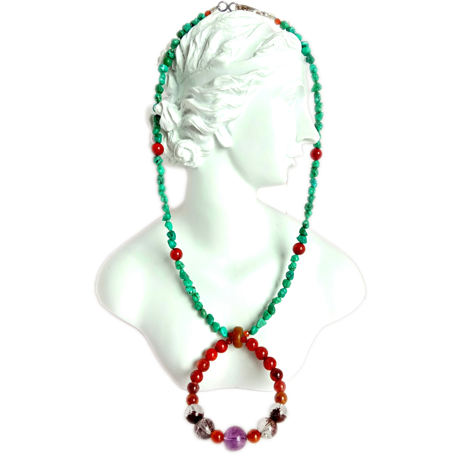 Təbii Firuzə Rəngli Rutilated kvars Ghost fantom kvars Ametrine 925 Ayar Gümüş əl işi Gemstone 15