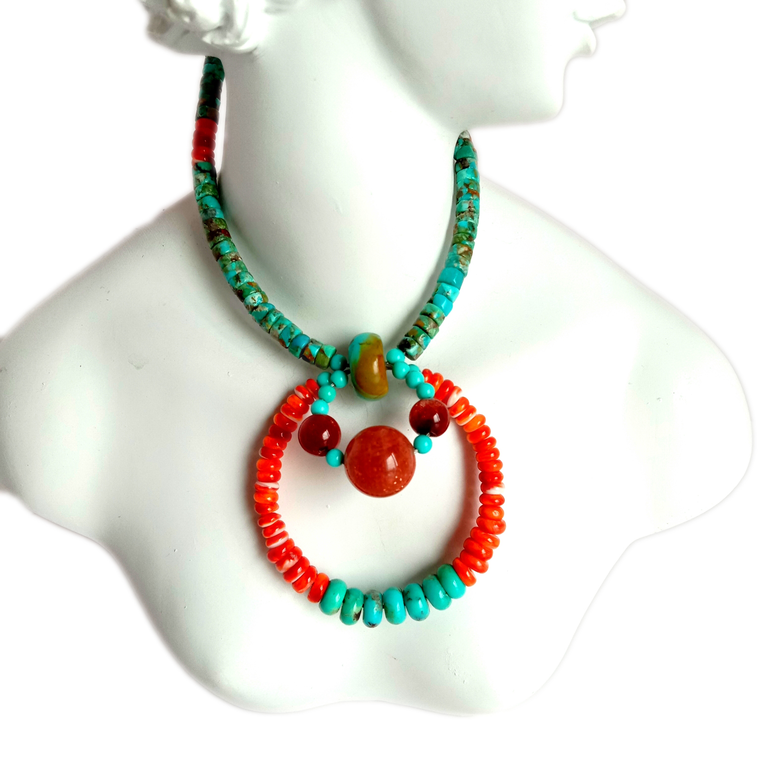 Naturlig turkos taggig ostron Färgglad Rutilerad kvarts 925 Sterling Silver handgjord ädelsten16 tums långt halsband 15