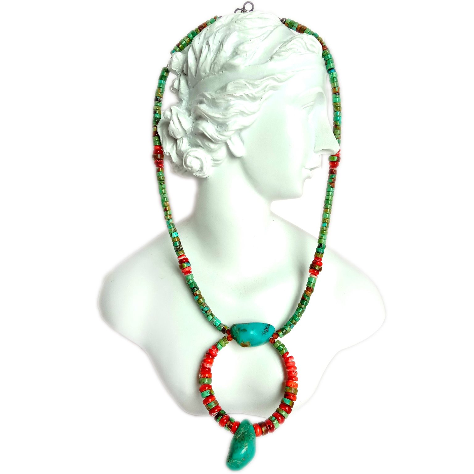 Natural Blue Turquoise Spiny Oyster 925 Sterling Silver Buatan Tangan Batu Permata Manik-manik 16 Inci Panjang Kalung 15