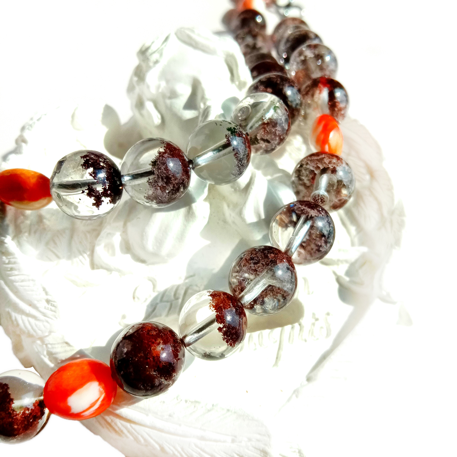 Ntuj spiny oyster Prehnite dab phantom quartz 925 Sterling nyiaj hlaws 14