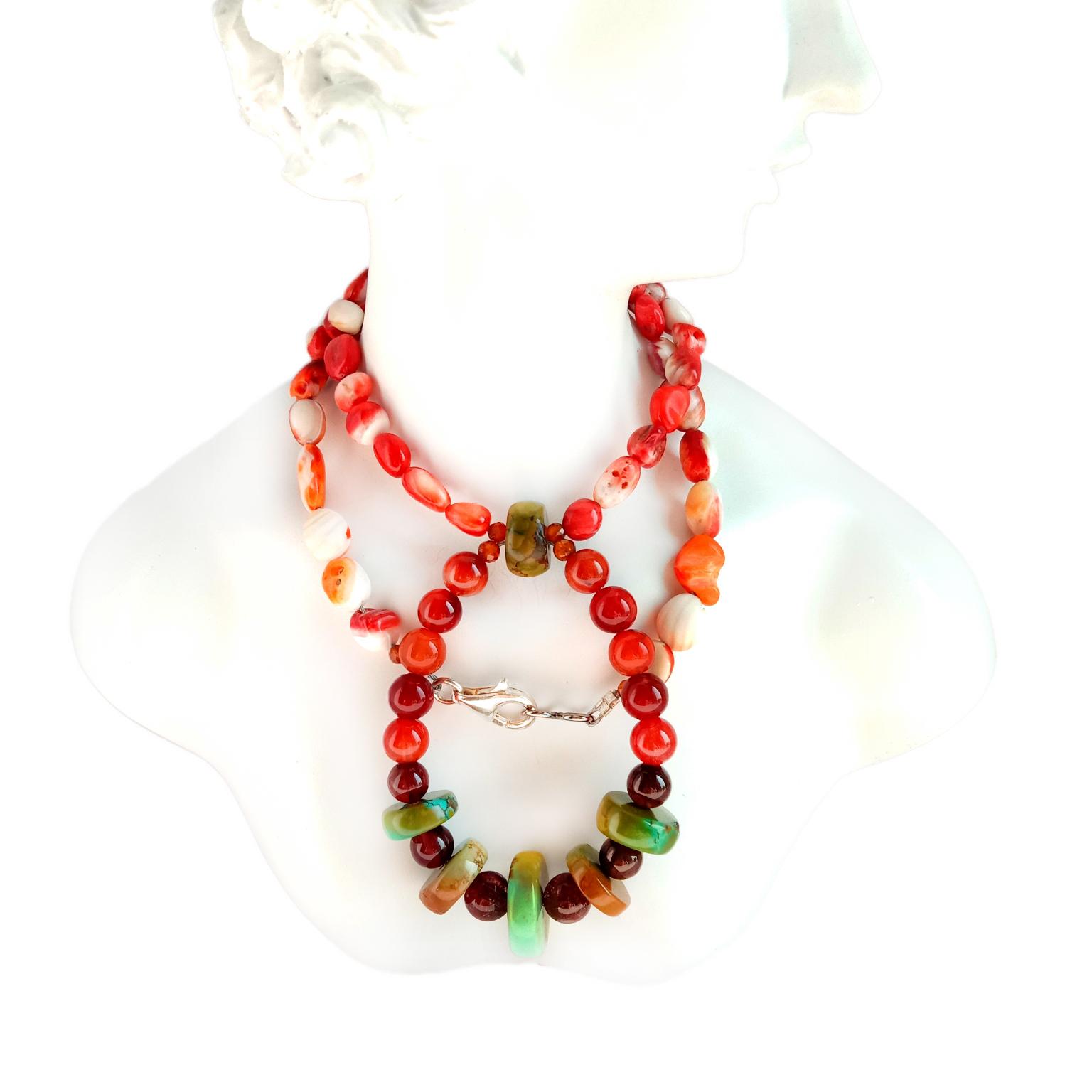 Ntuj Spiny Oyster Turquoise Muaj yeeb yuj Rutilated quartz 925 Sterling Silver Beads xuas tes ua Gemstone Necklace 14