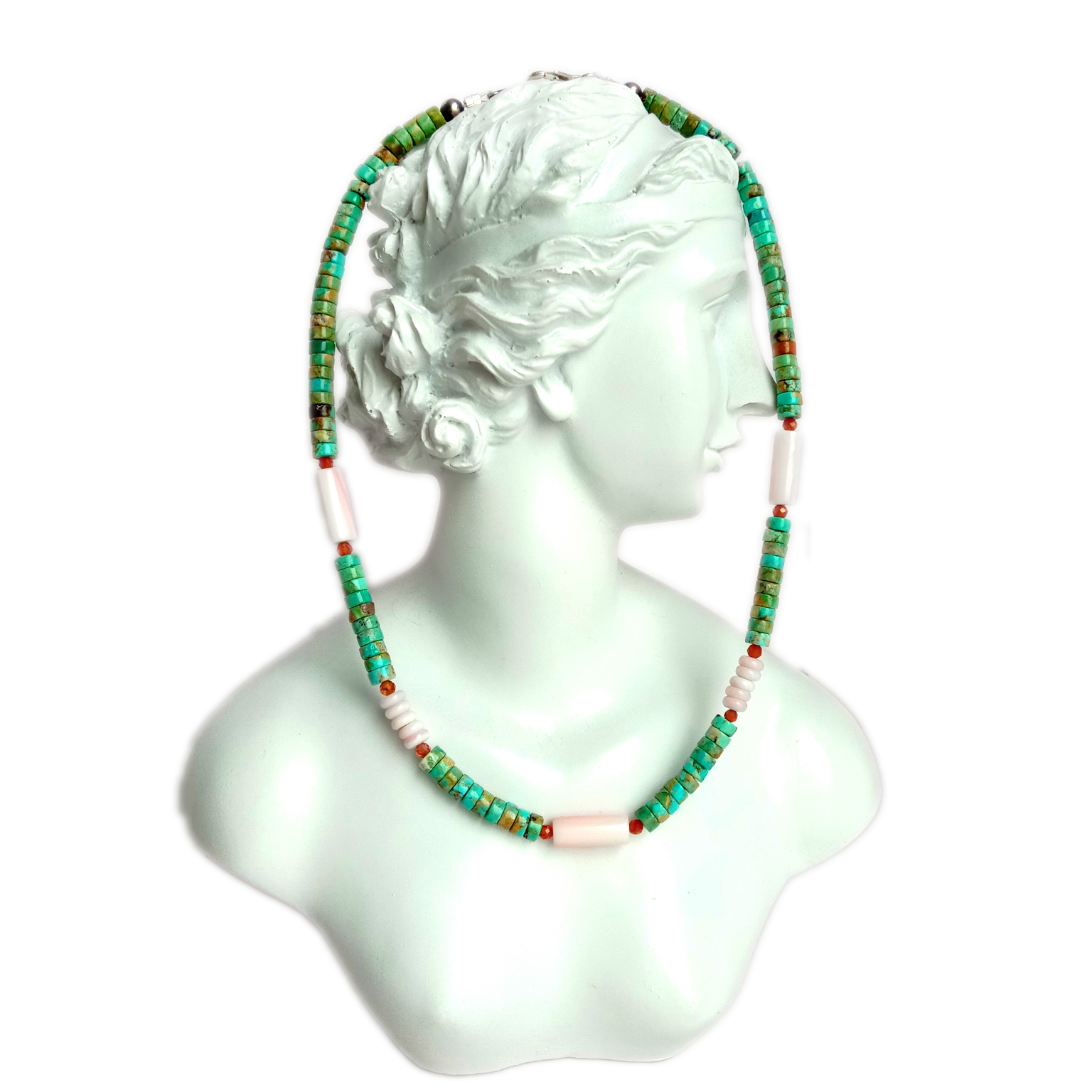 Təbii firuzəyi çəhrayı qabıqlı portağal naringi qranat 925 əyar gümüş 16 düymlük boyunbağı 15