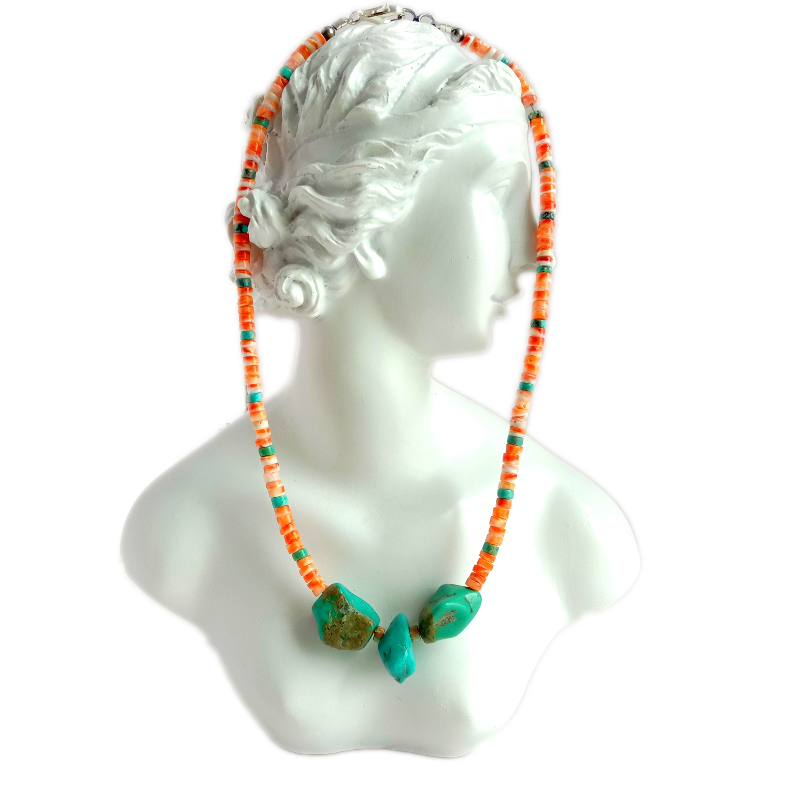 Ntuj Turquoise spiny oyster 925 Sterling Silver Ntuj Round Beads 16 nti Necklace 15