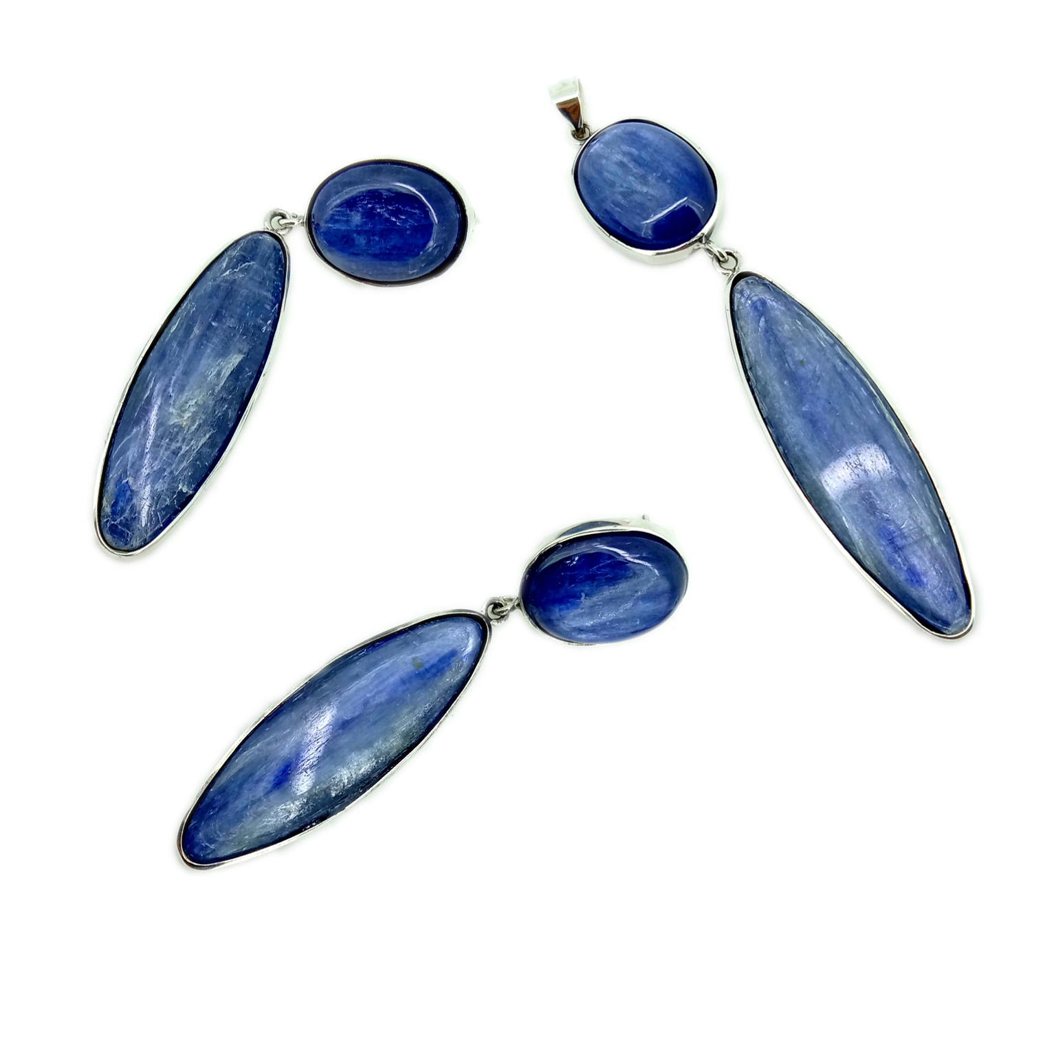 Kyaniet Jasper Posts Oorbelle 925 Sterling Silwer Oorbelle en Hanger 14