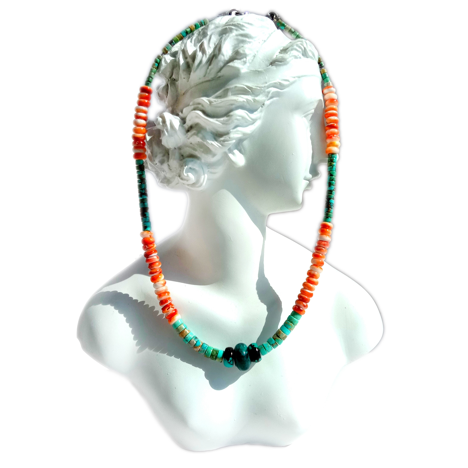 Ntuj Turquoise spiny oyster 925 Sterling Silver Turquoise Necklace Khoom plig rau poj niam Pob zeb 15