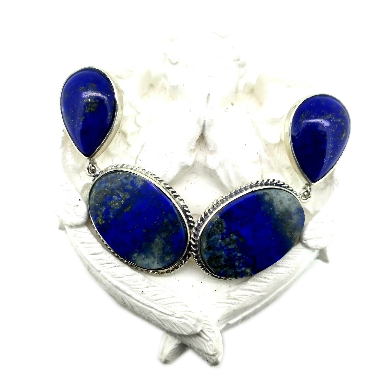 925 Sterling nyiaj Lapis Lazuli Pob Ntseg Pob Zeb Xiav Pob Ntseg Boho Pob Ntseg 14
