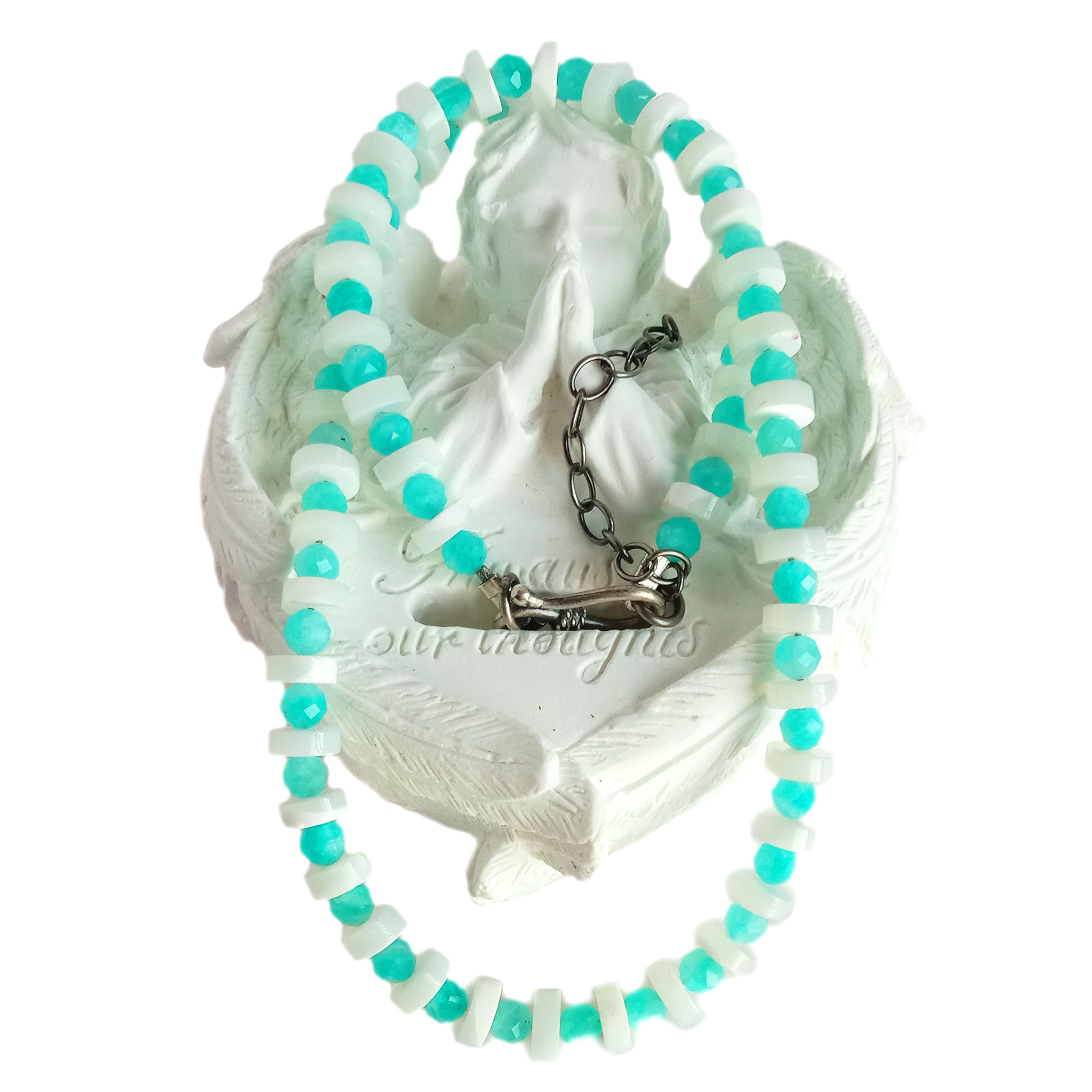 925 sterling nyiaj mop thiab Amazonite Gemstone Necklace 14