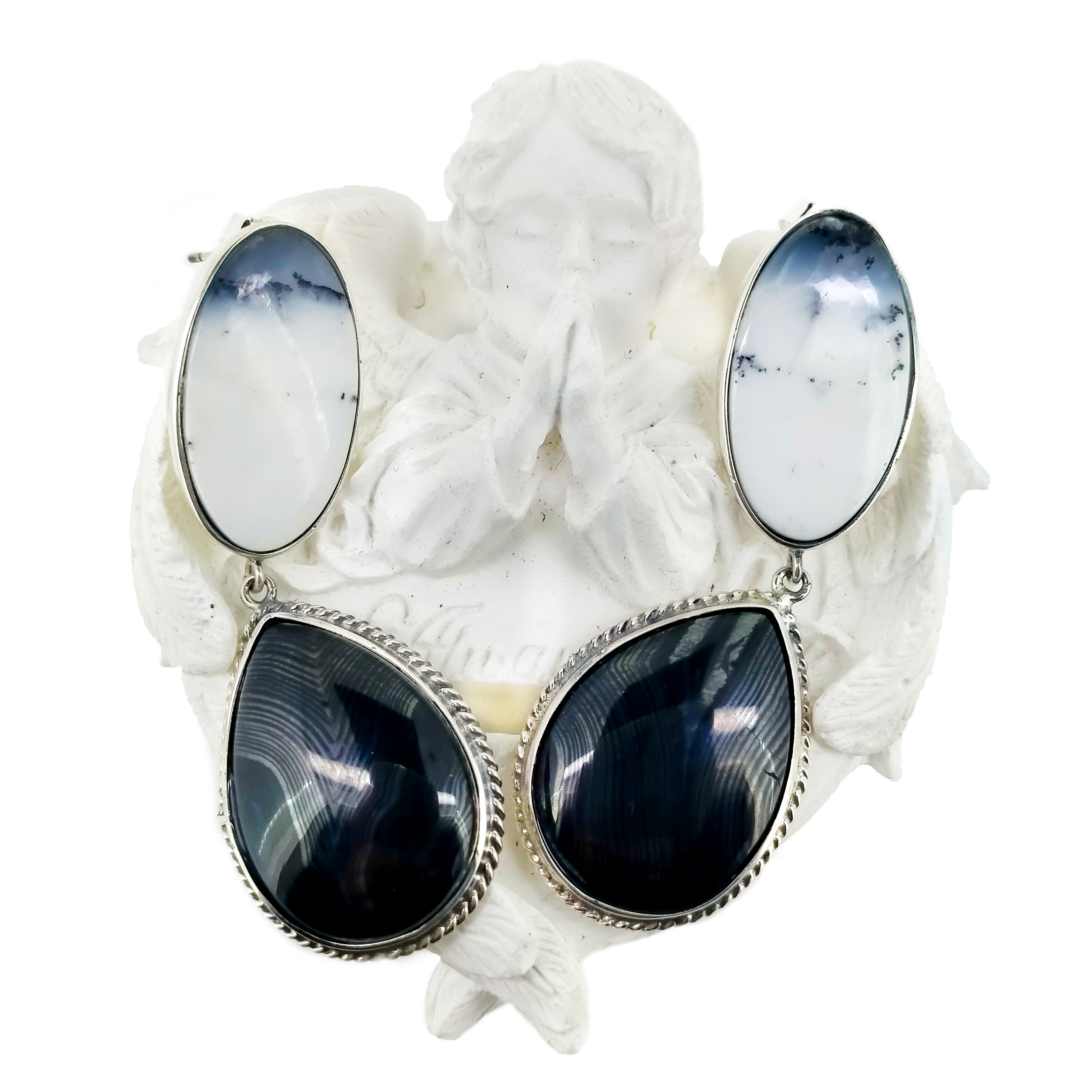 Onyinye Agate eke Maka ọla ntị Dangle ya nke February Birthstone Earring 12