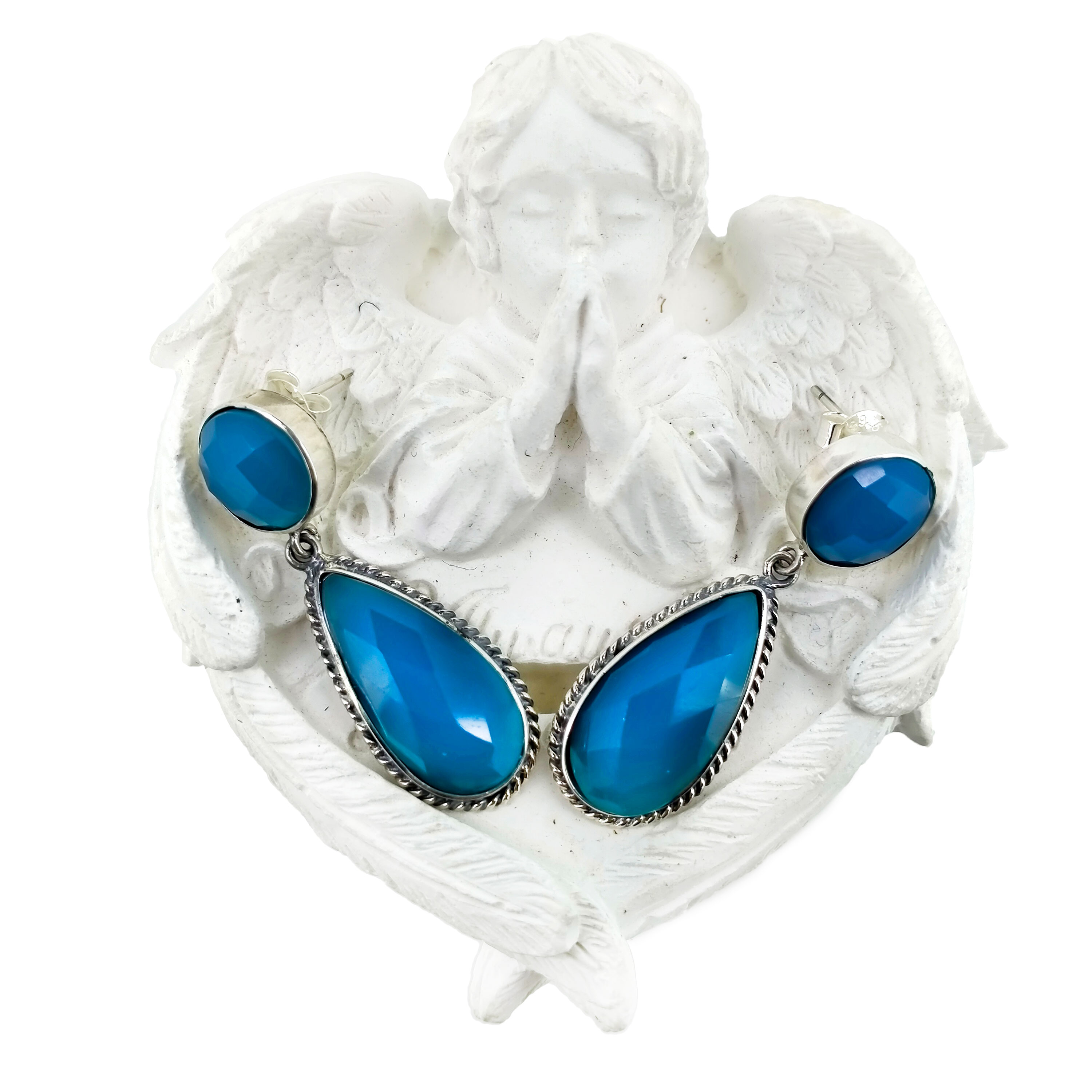 925 Sterling Silveragate Earrings xiav Pob Ntseg Gemstone Earrings 12