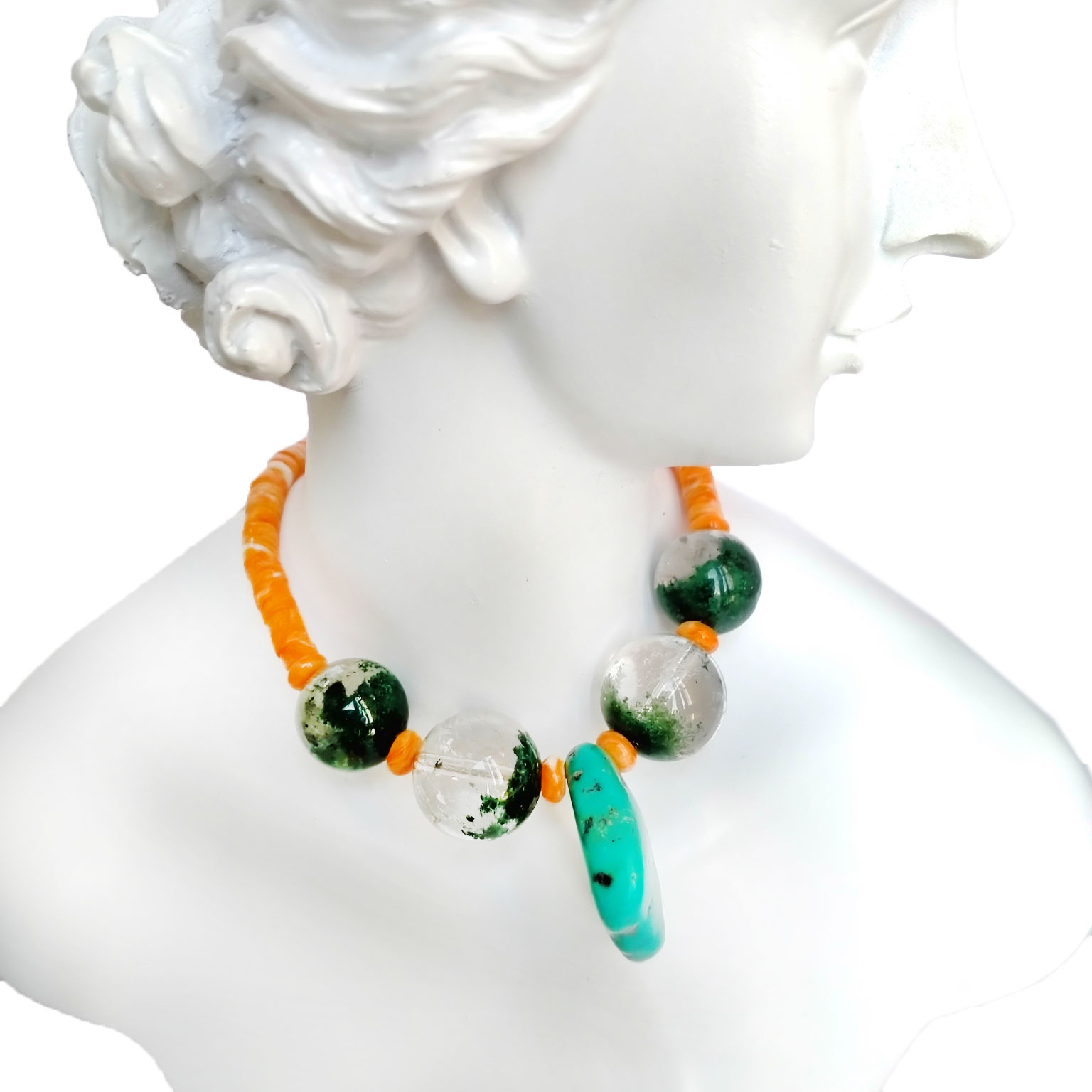 Turquoise thiab spiny oyster Necklace nyiaj Necklace Handmade Unique Necklace , Turquoise nugget 15