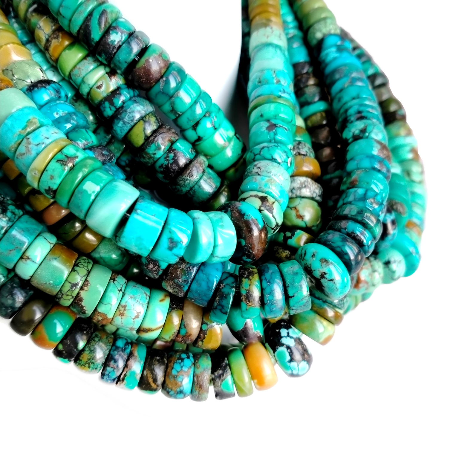 تەبىئىي AAA + Turquoise گۆھەر تاش 6mm-12mm Heishi / Spacer يۈزلۈك مونچاق 18