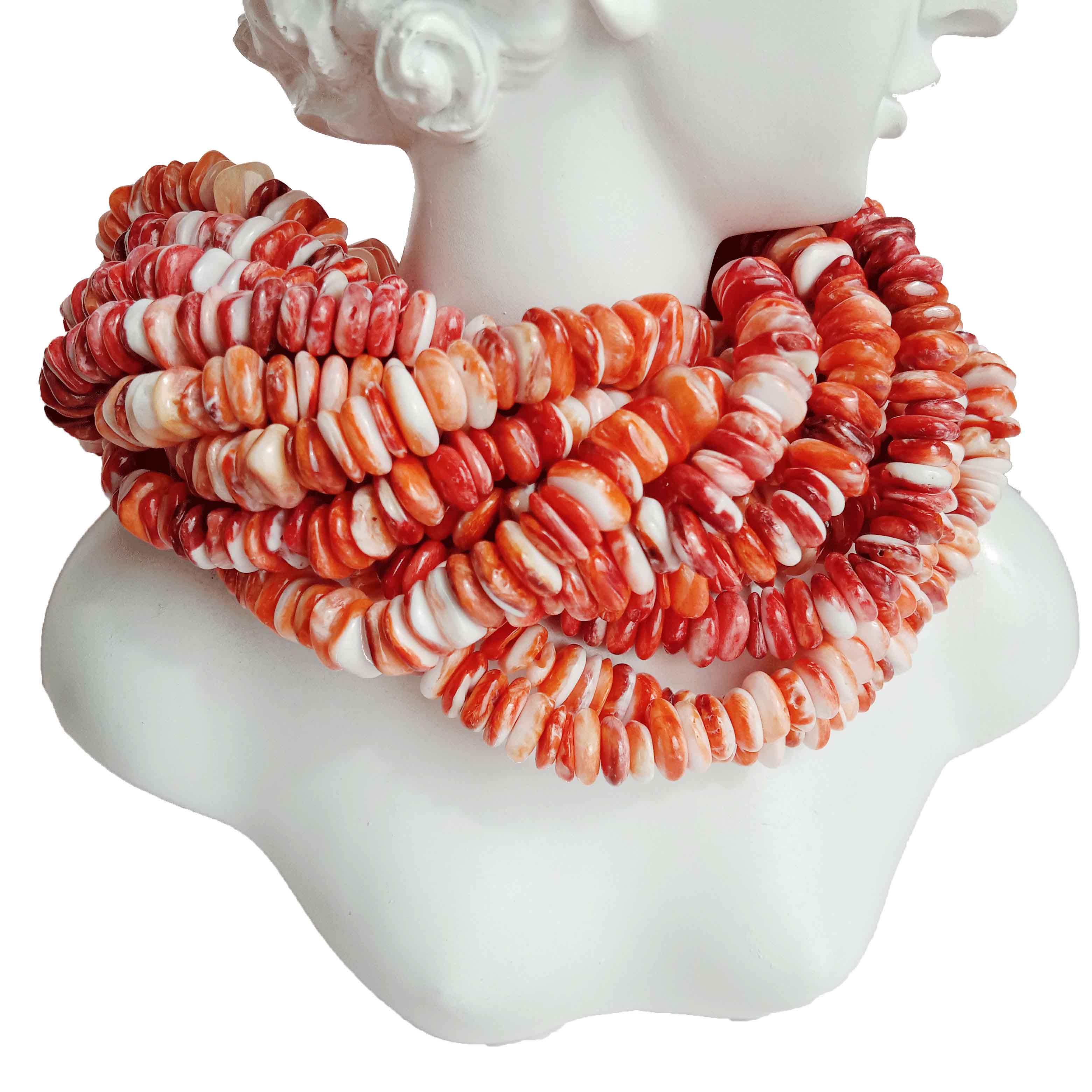 Ntuj Spiny Oyster Heishi Beads Strand Txiv kab ntxwv thiab Dawb Spiny Oyster Heishi hlaws Strand 14