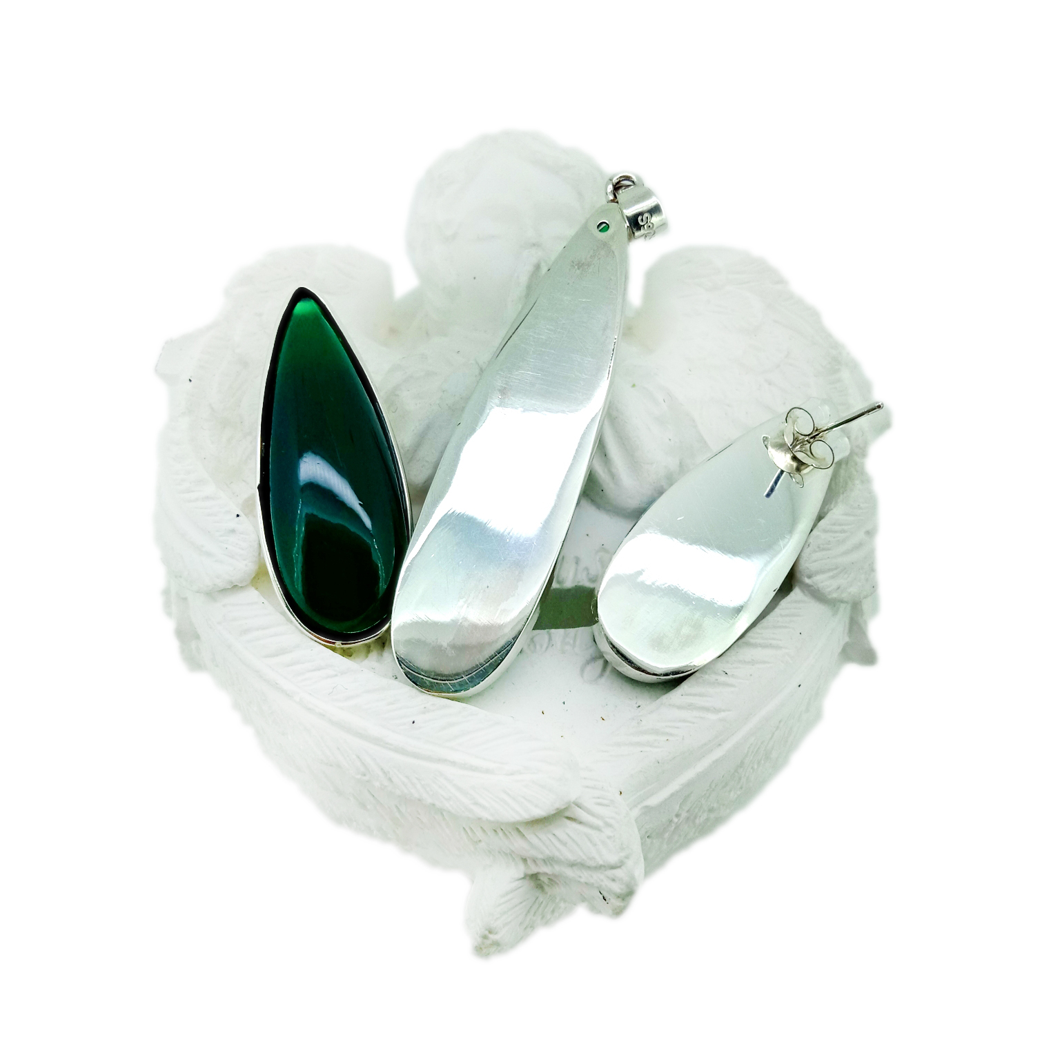 Gemstone Set Jewelry 925 Sterling Silver Green Gemstone Minimalist Sempliċi imsielet u Pendenti 14