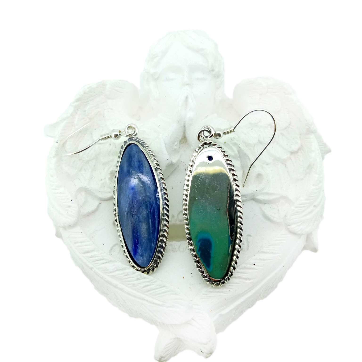 Blue Kyanite pear udi Dangle 925 Sterling Silver Earring 14