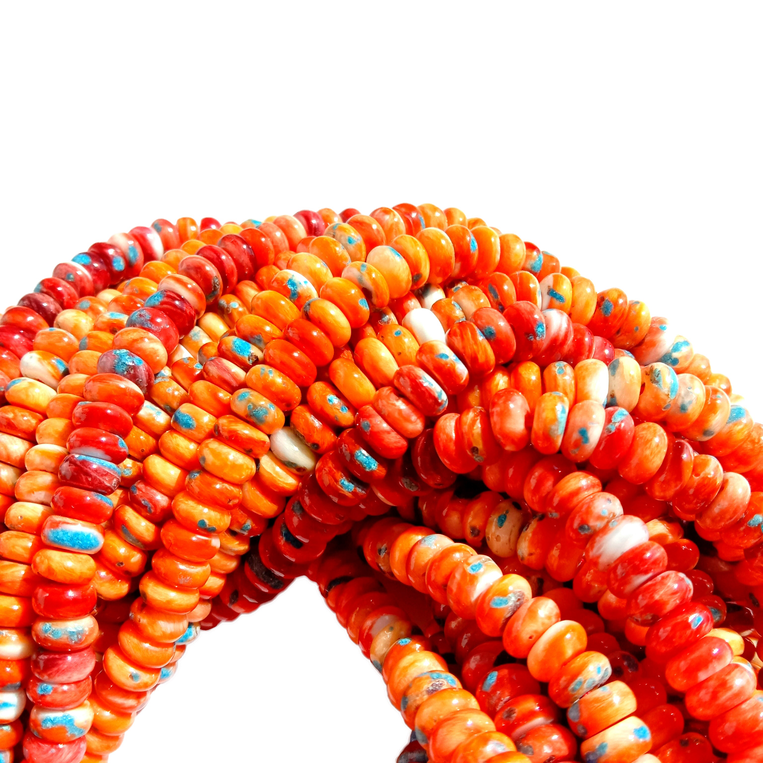 Ntuj Caribbean-Hiav txwv Sunset-txiv kab ntxwv Spiny Oyster Plhaub (Native American Jewelry) 6mm Rondelle 14