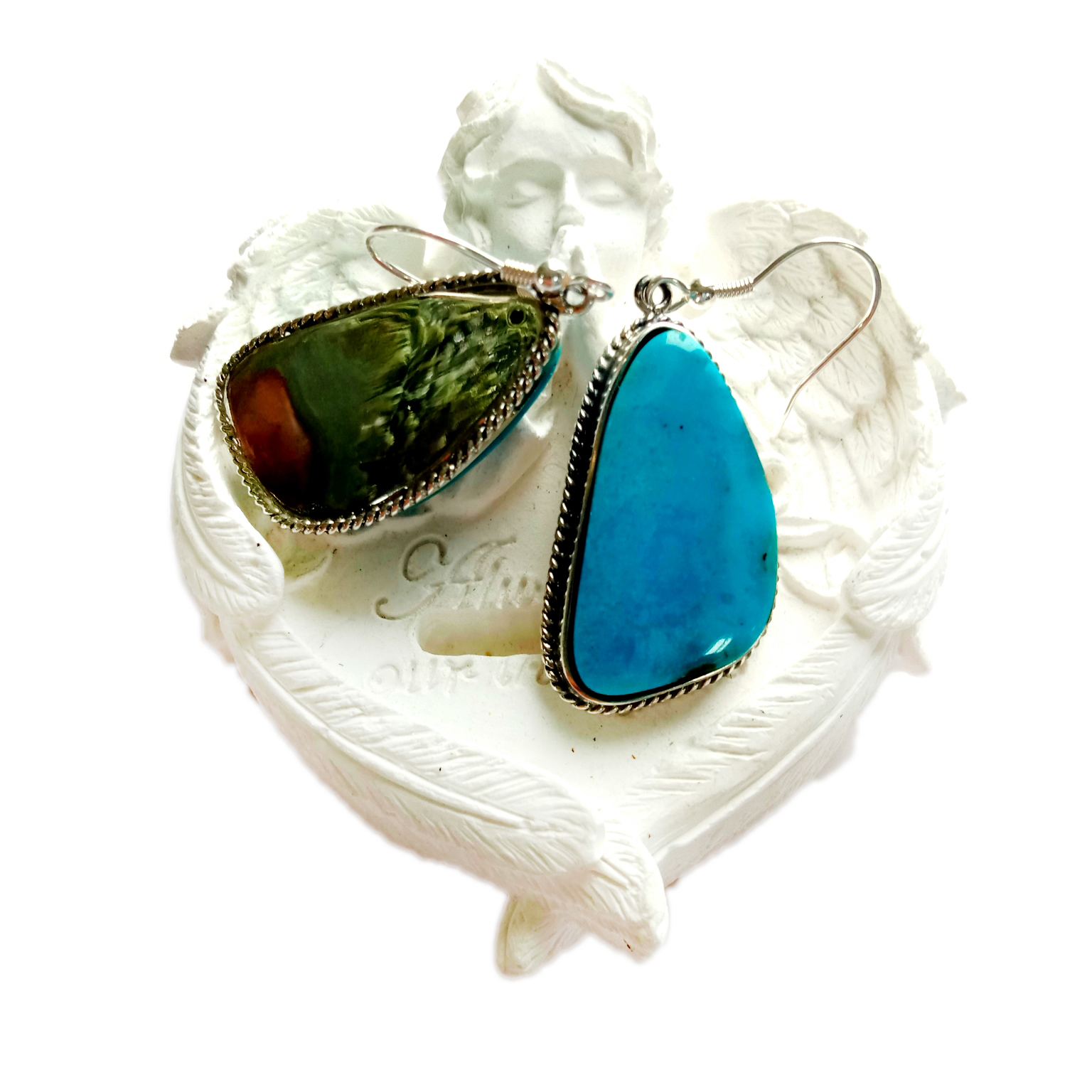 Turquoise qhwv ntsej poob turquoise & nyiaj earrings natural turquoise Gift Muam Niam Bridesmaid Bridal 15